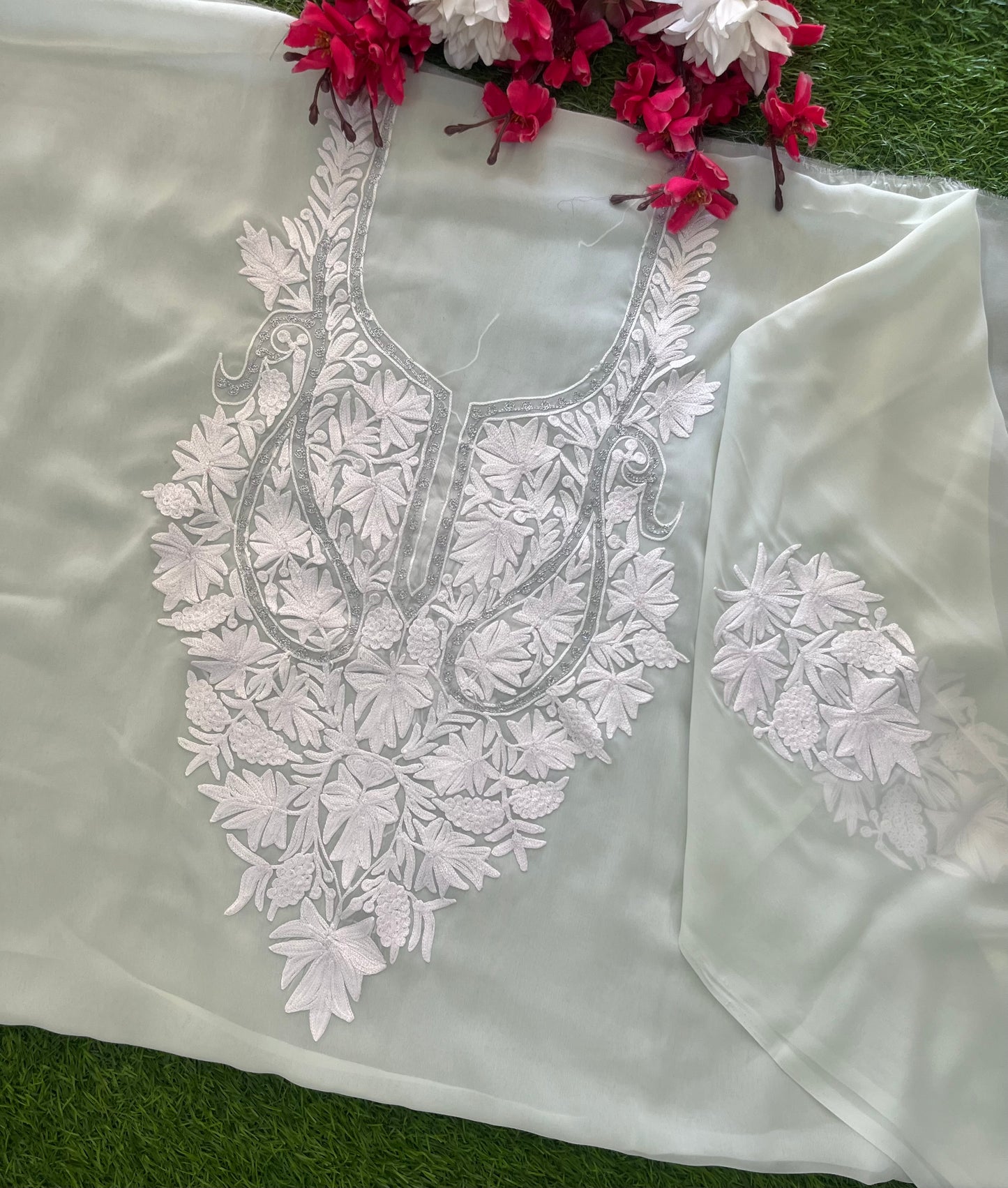 Mint Green Georgette Kashmiri Kurta Material