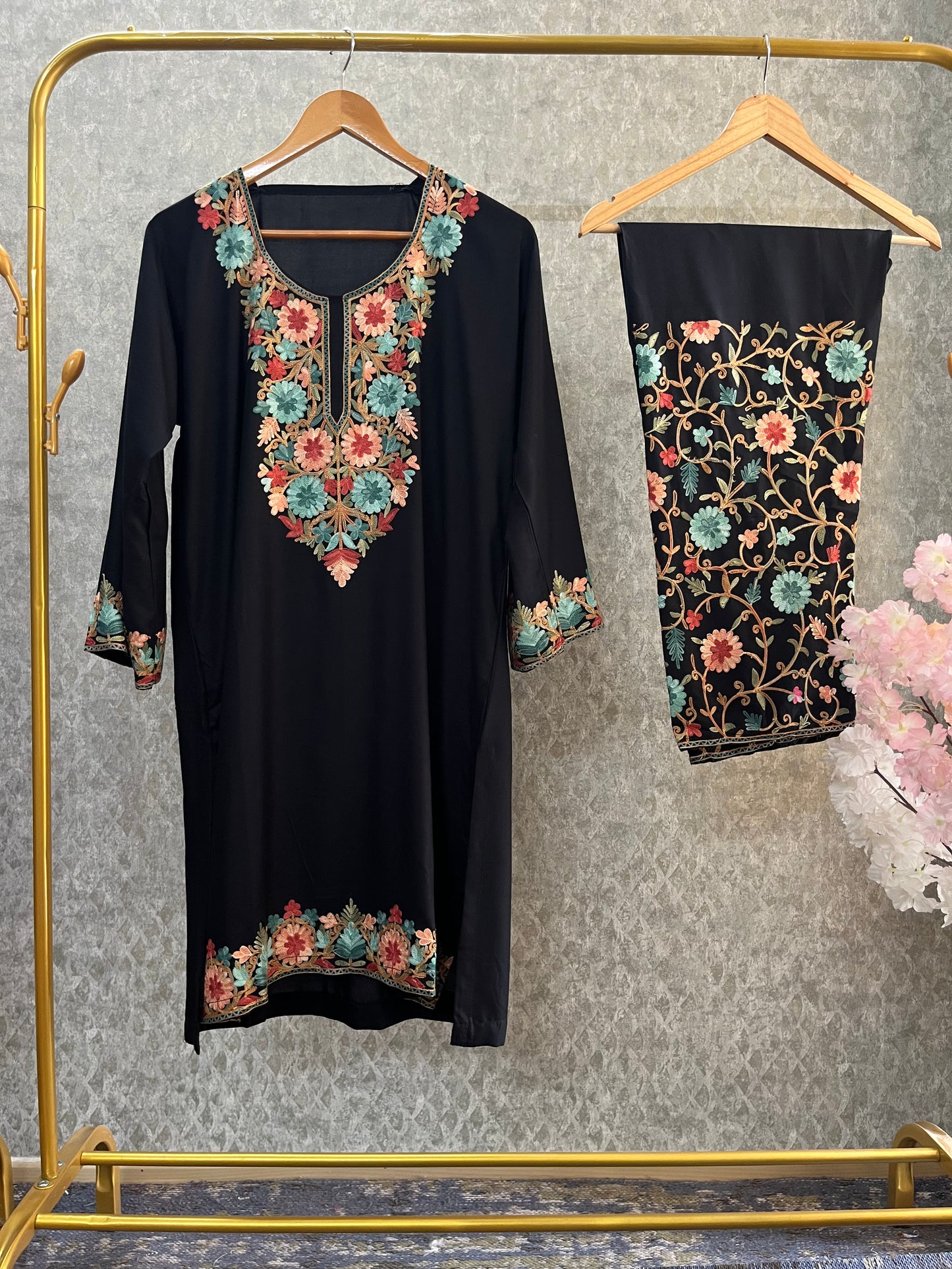 Black Cotton Stitched Co-ord Set(42)