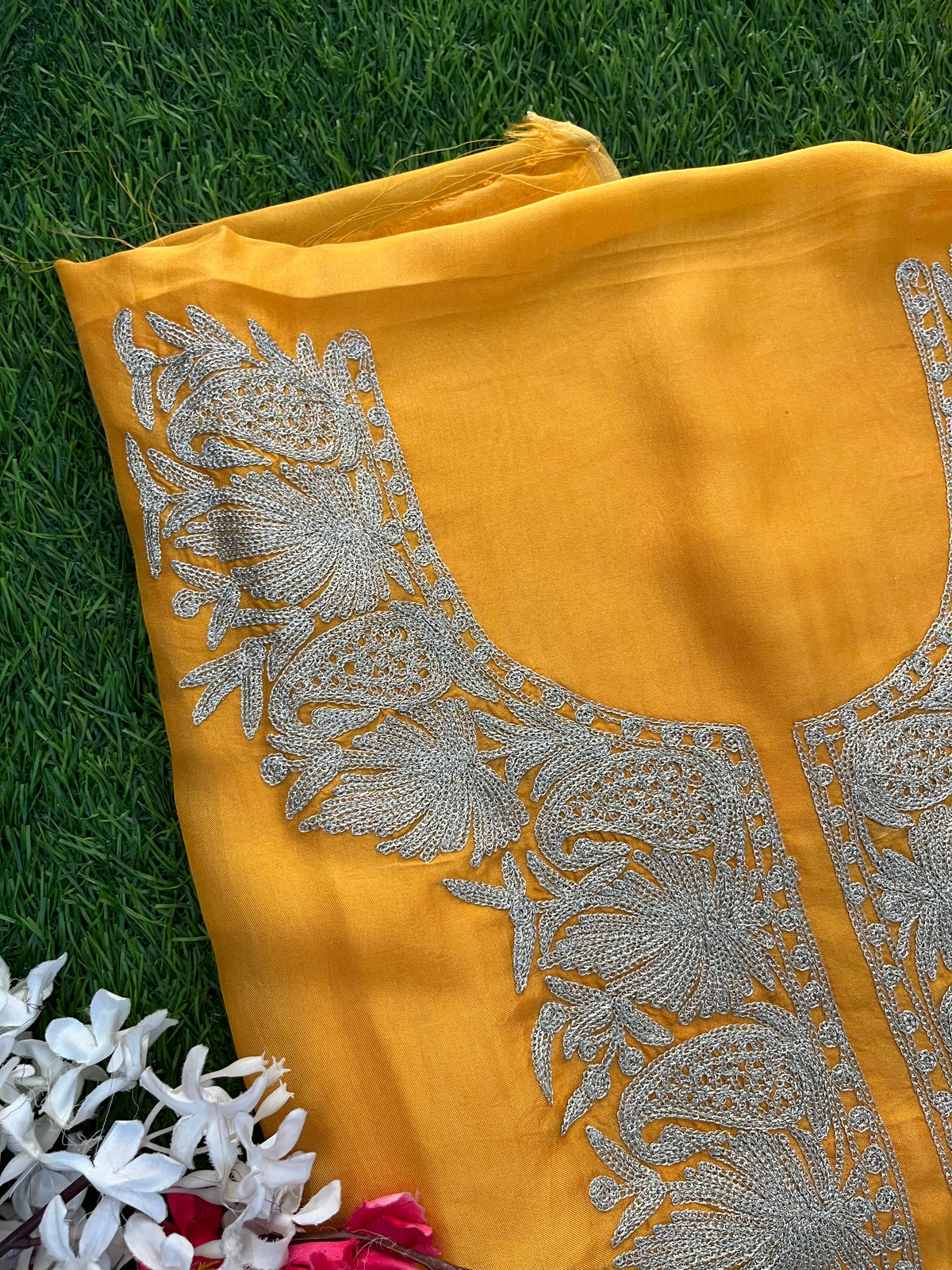 Yellow Silk Tilla Kashmiri Suit