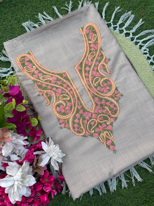 Beige Cotton Two Piece Suit (Hand Embroidered)