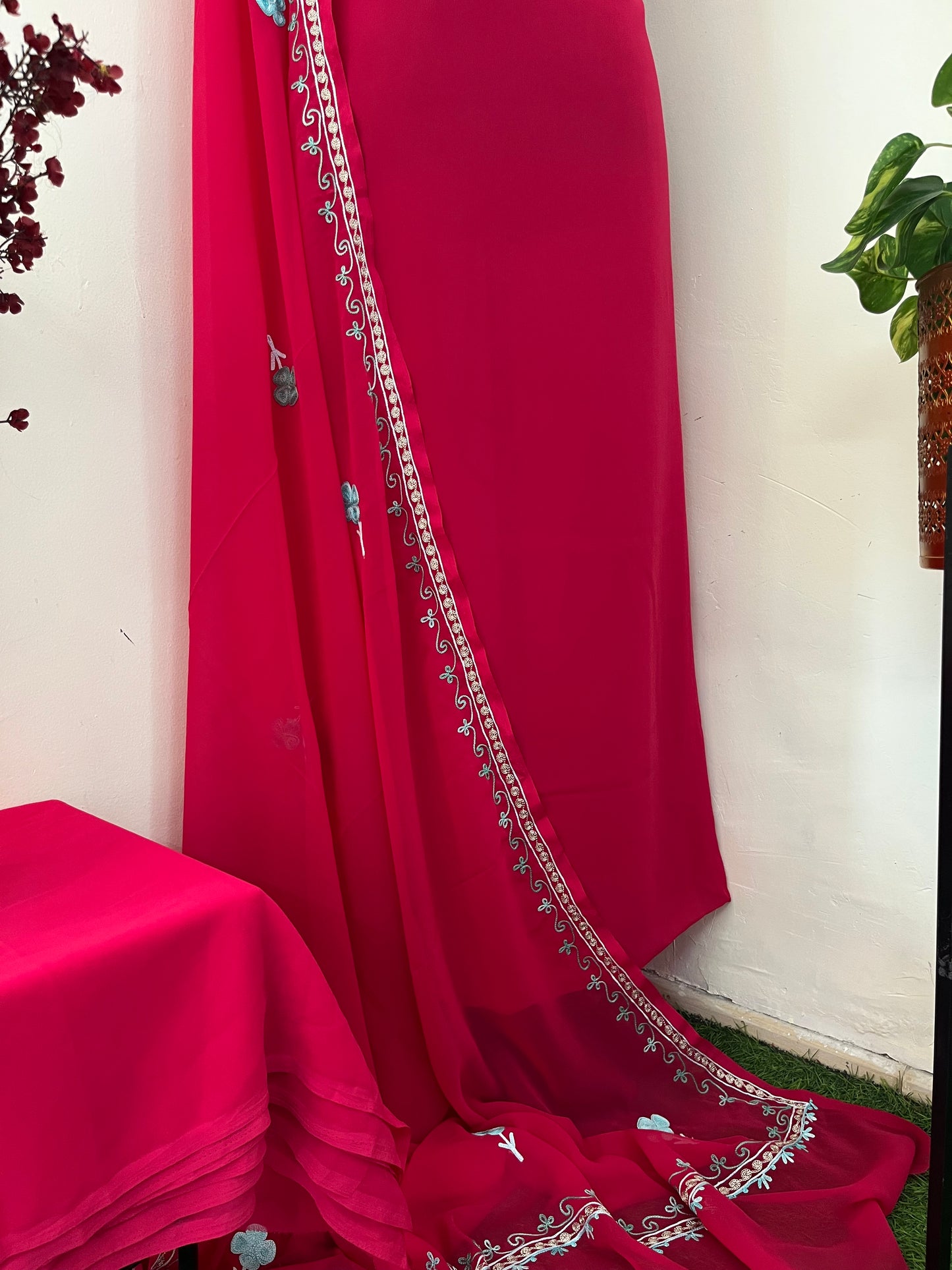 Candy Pink Georgette 3 Pc Aari Embroidered Suit Set