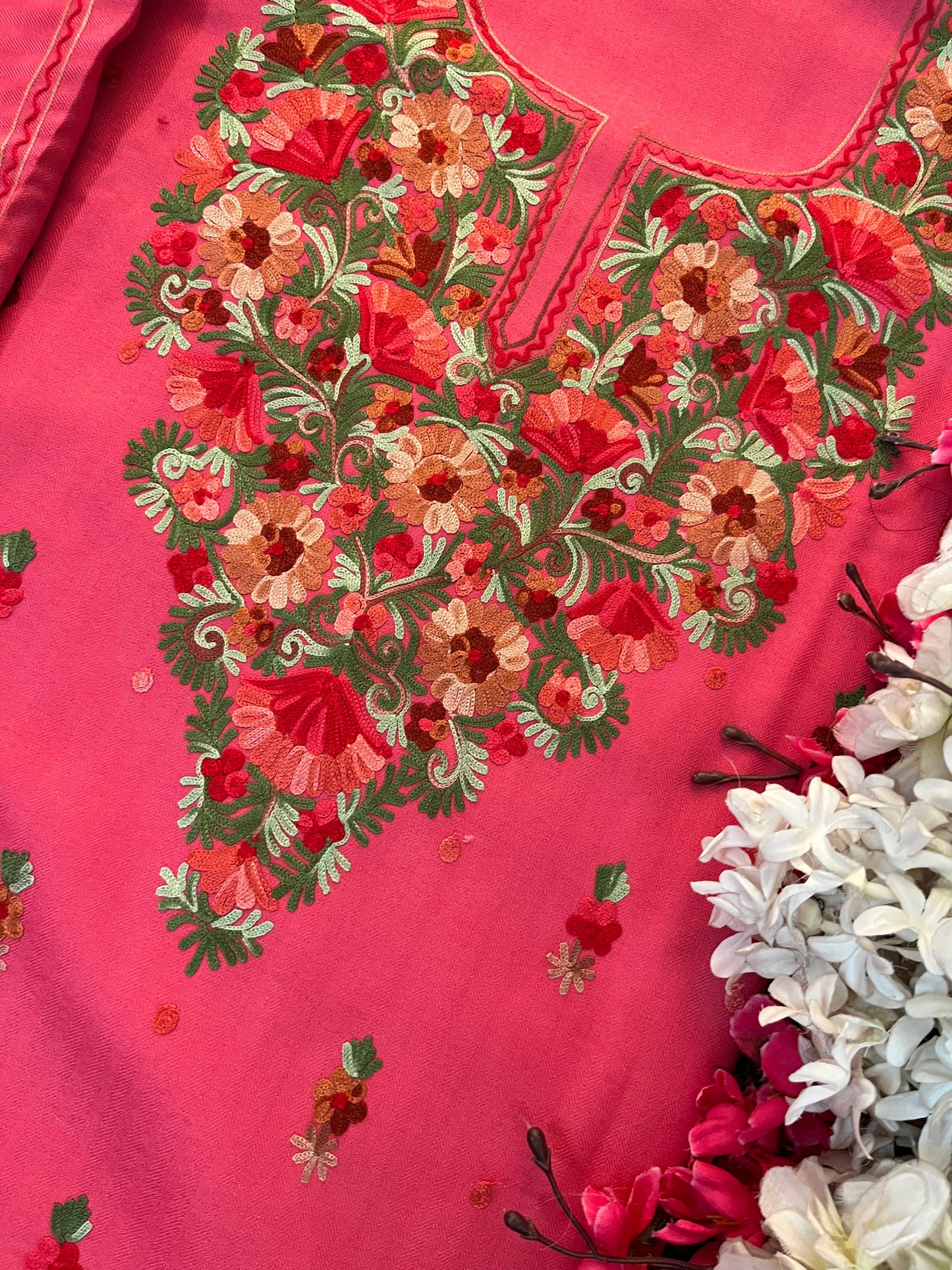 Candy Pink Woollen Aari Embroidered 3pc suit
