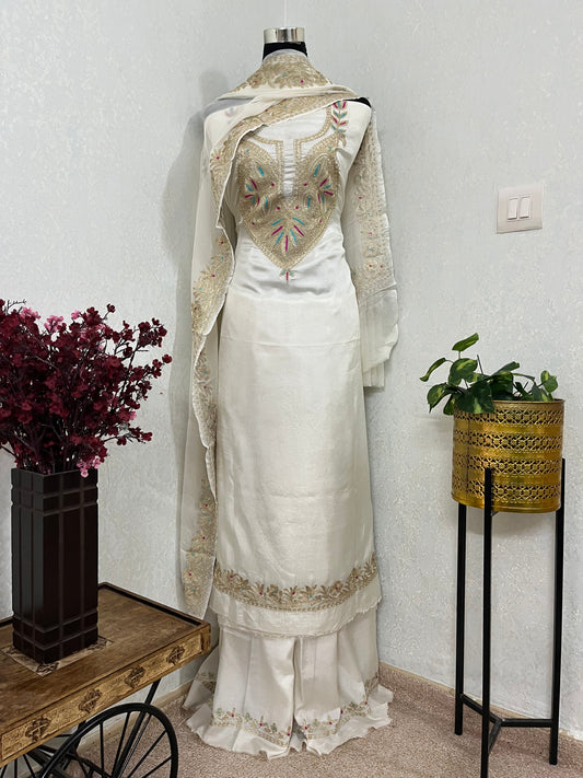 Ivory Opada Silk Kashmiri Suits