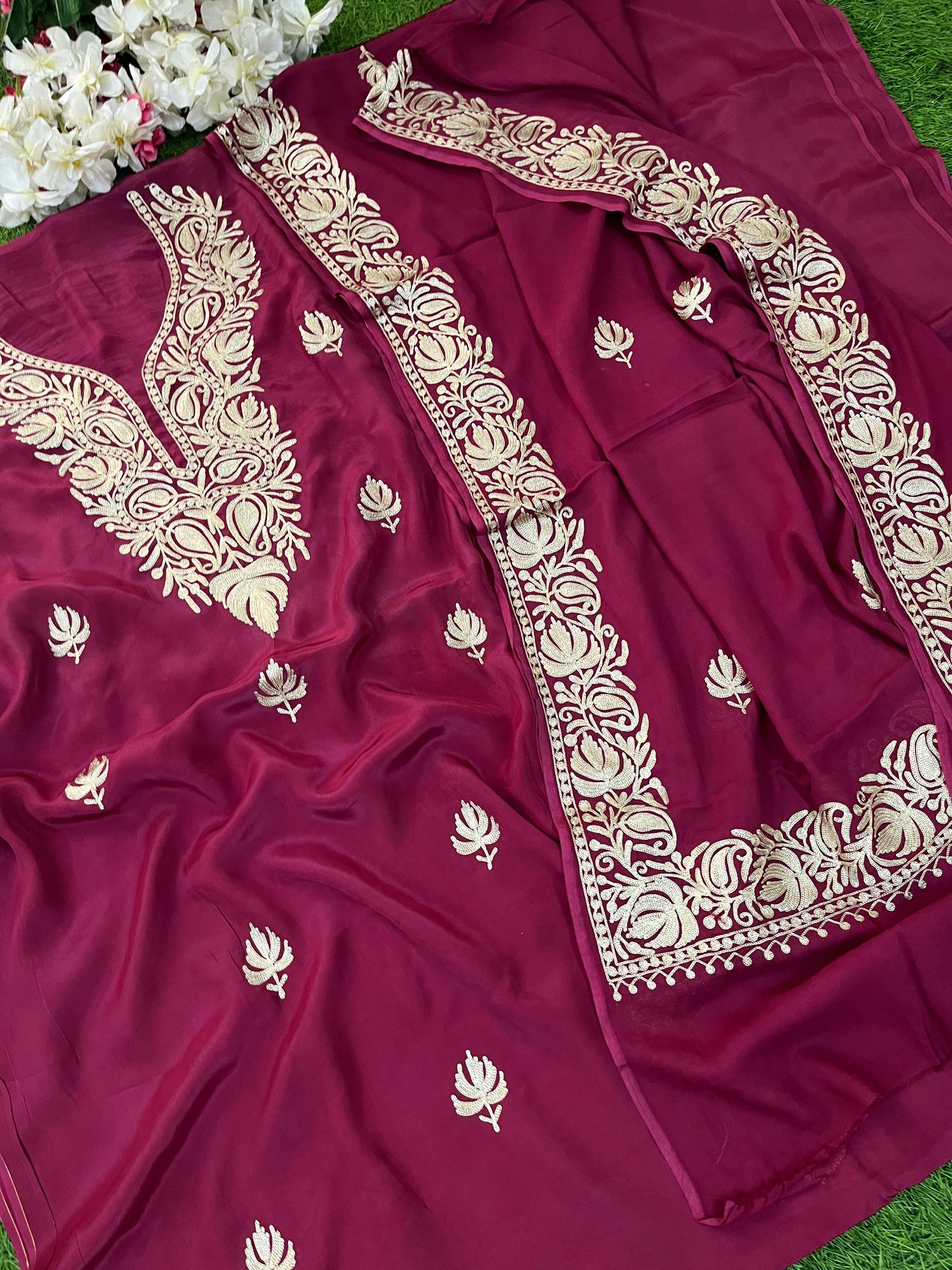 ‘Kalaa’ Burgundy Crape Kashmiri Suit