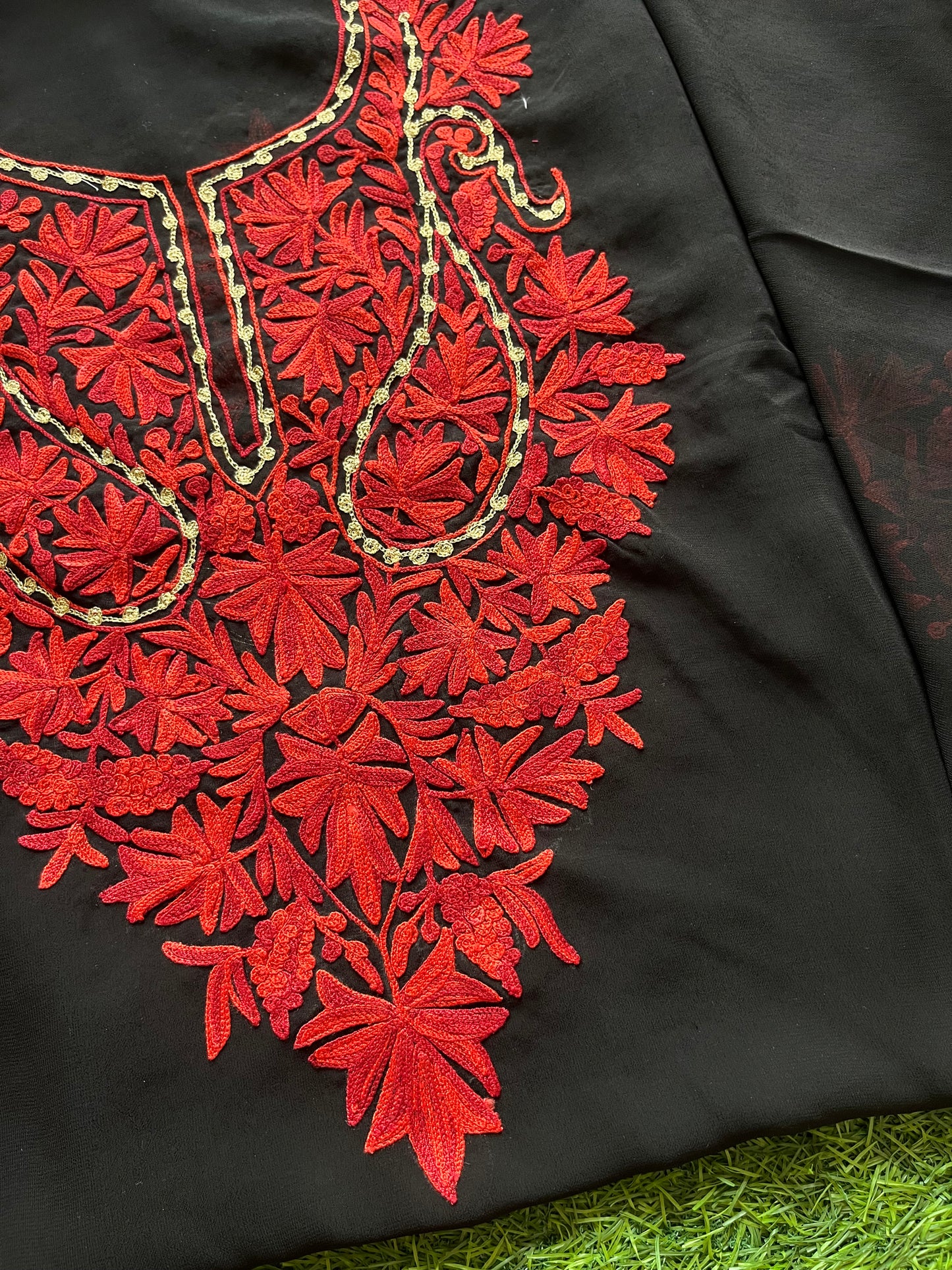Black Georgette Unstitched Kashmiri Kurta