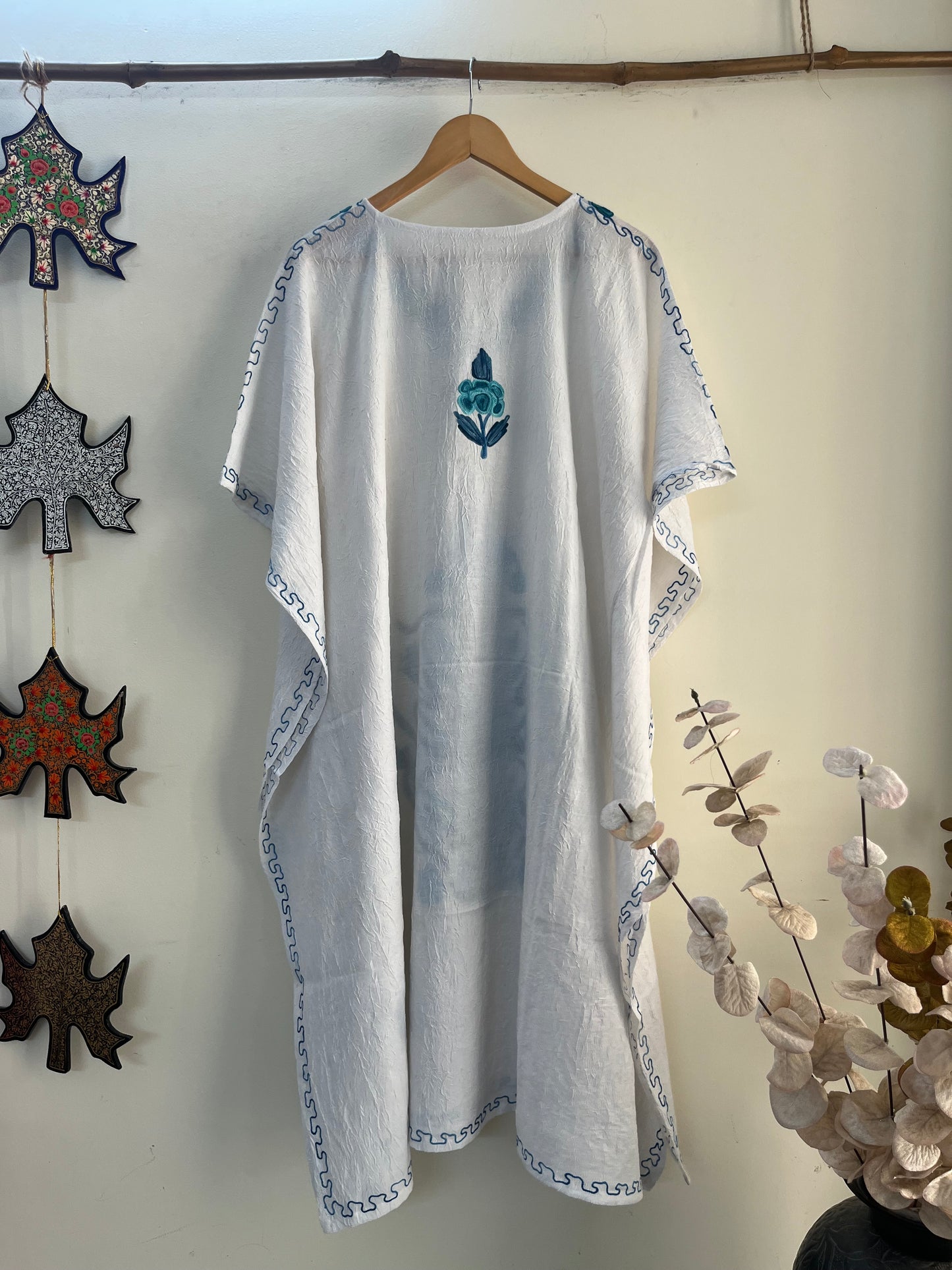 Crush Cotton White Aari embroidered Kaftan