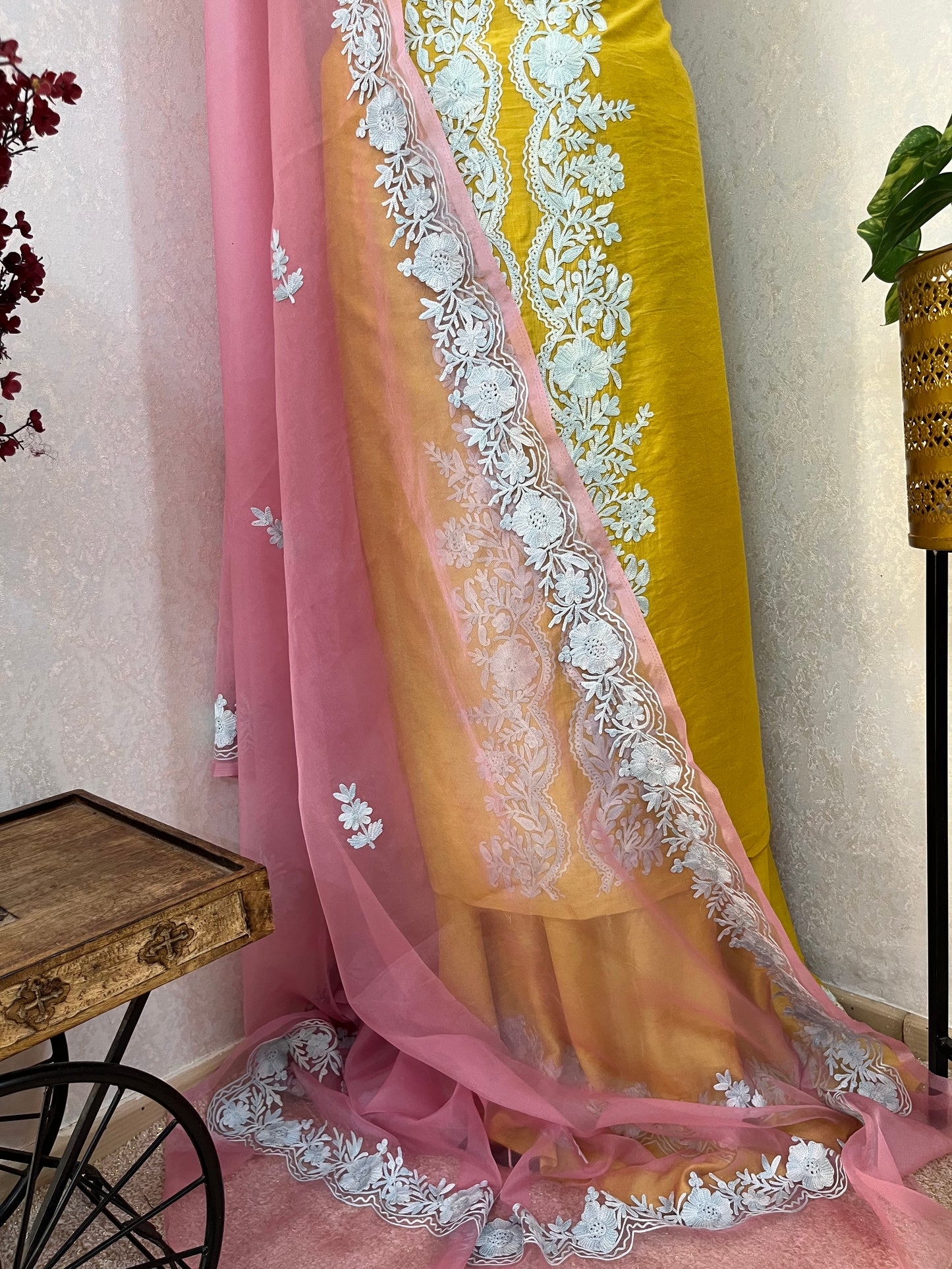 Golden Yellow Chanderi Silk Kashmiri Suit
