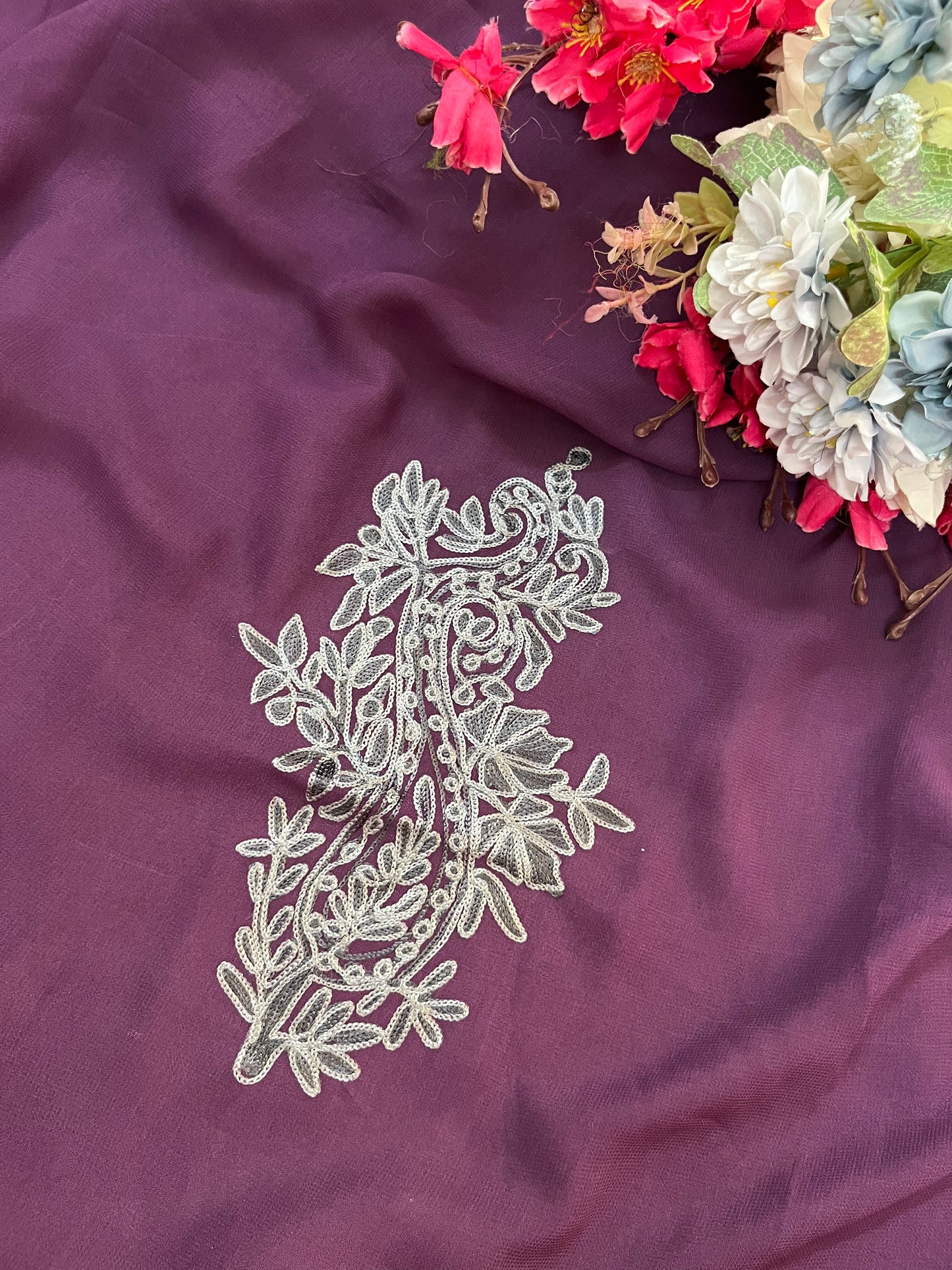 Purple Pure Georgette 3 Pc Heavy Kashmiri Suit