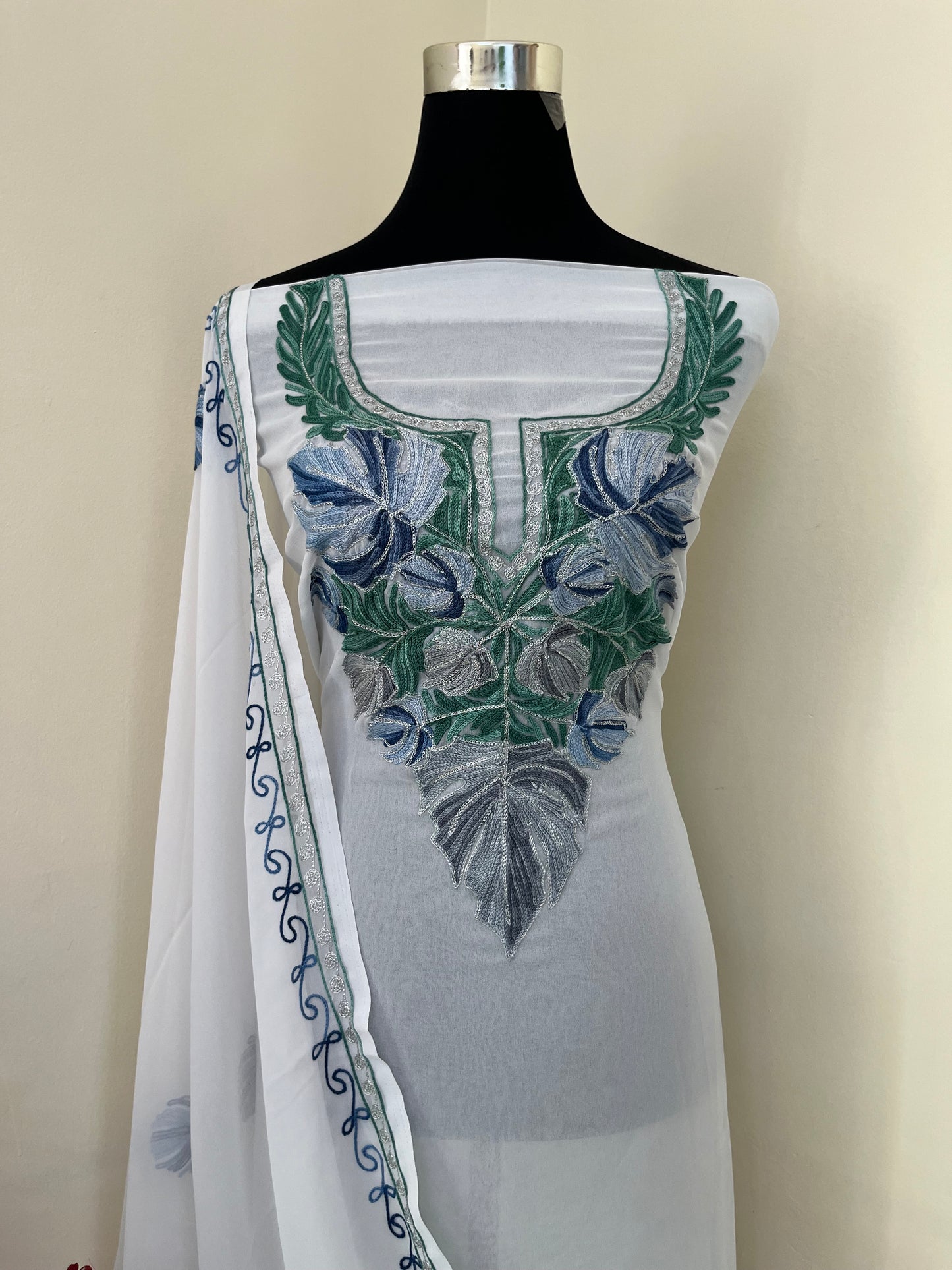 White Georgette Shirt and Dupatta Aari Embroidered Suit