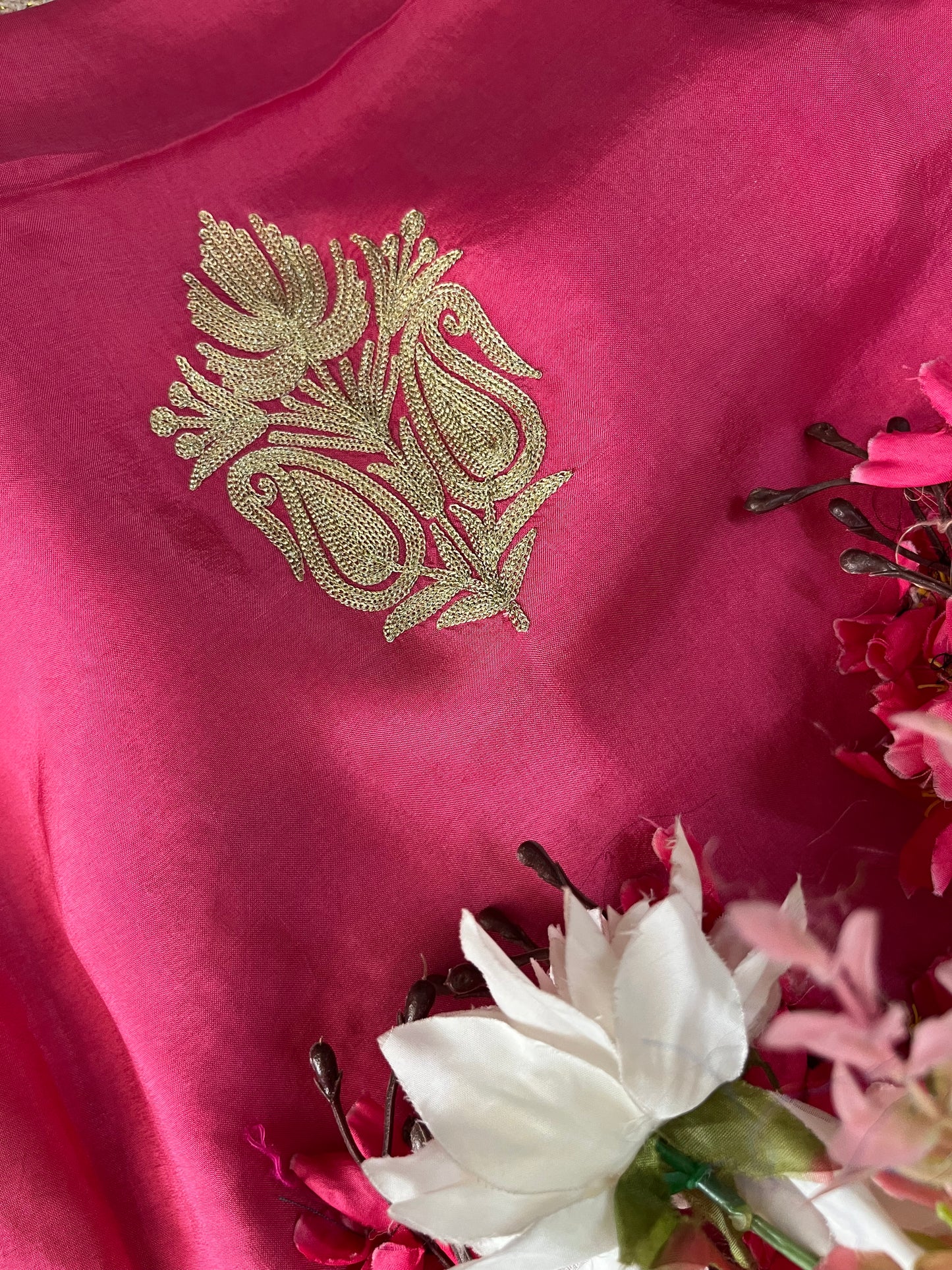 Rose Pink Sanam’ Silk Tilla Kashmiri Suit
