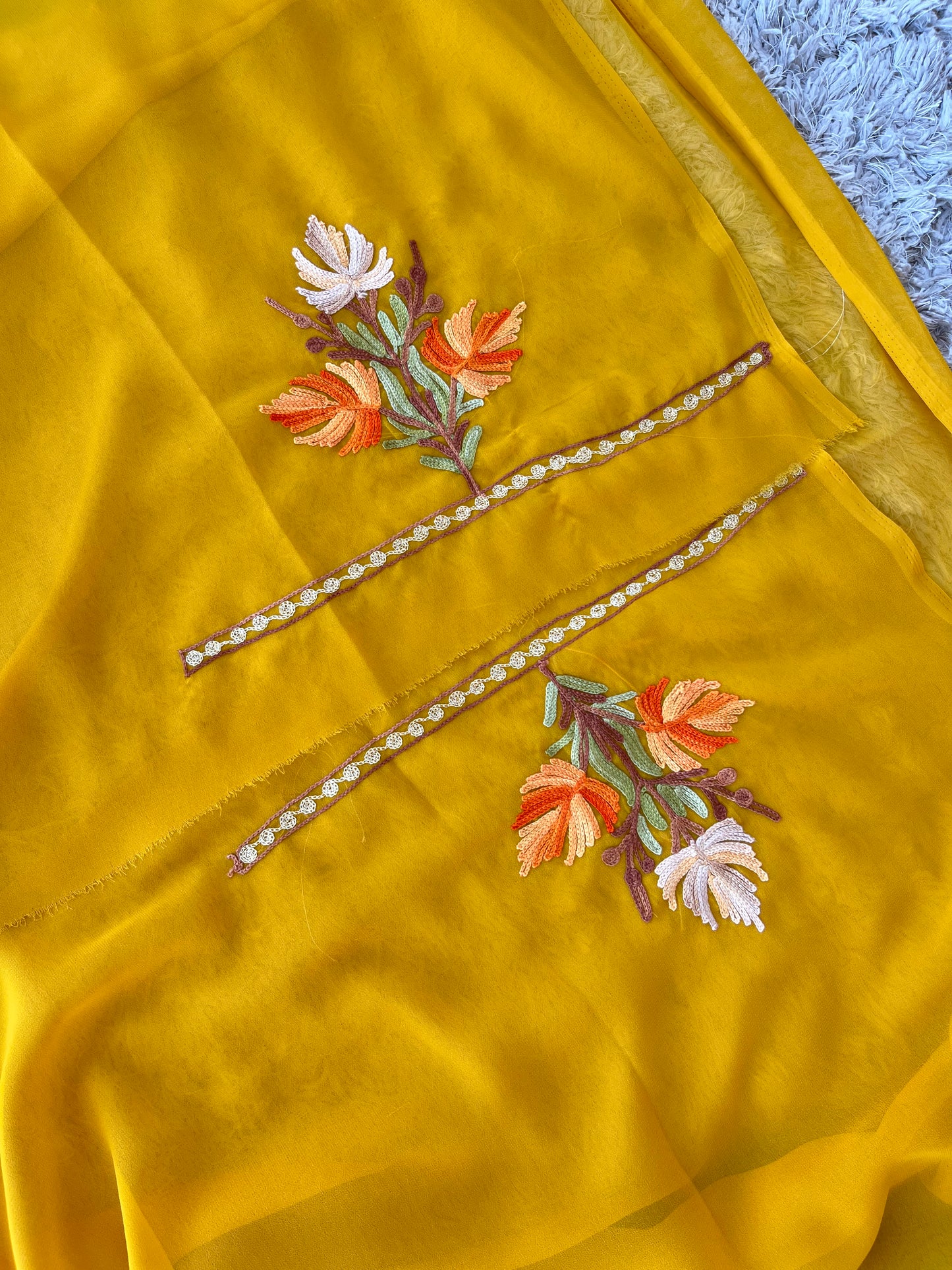 Mustard Georgette Aari Embroidered Unstitched Kurta Material