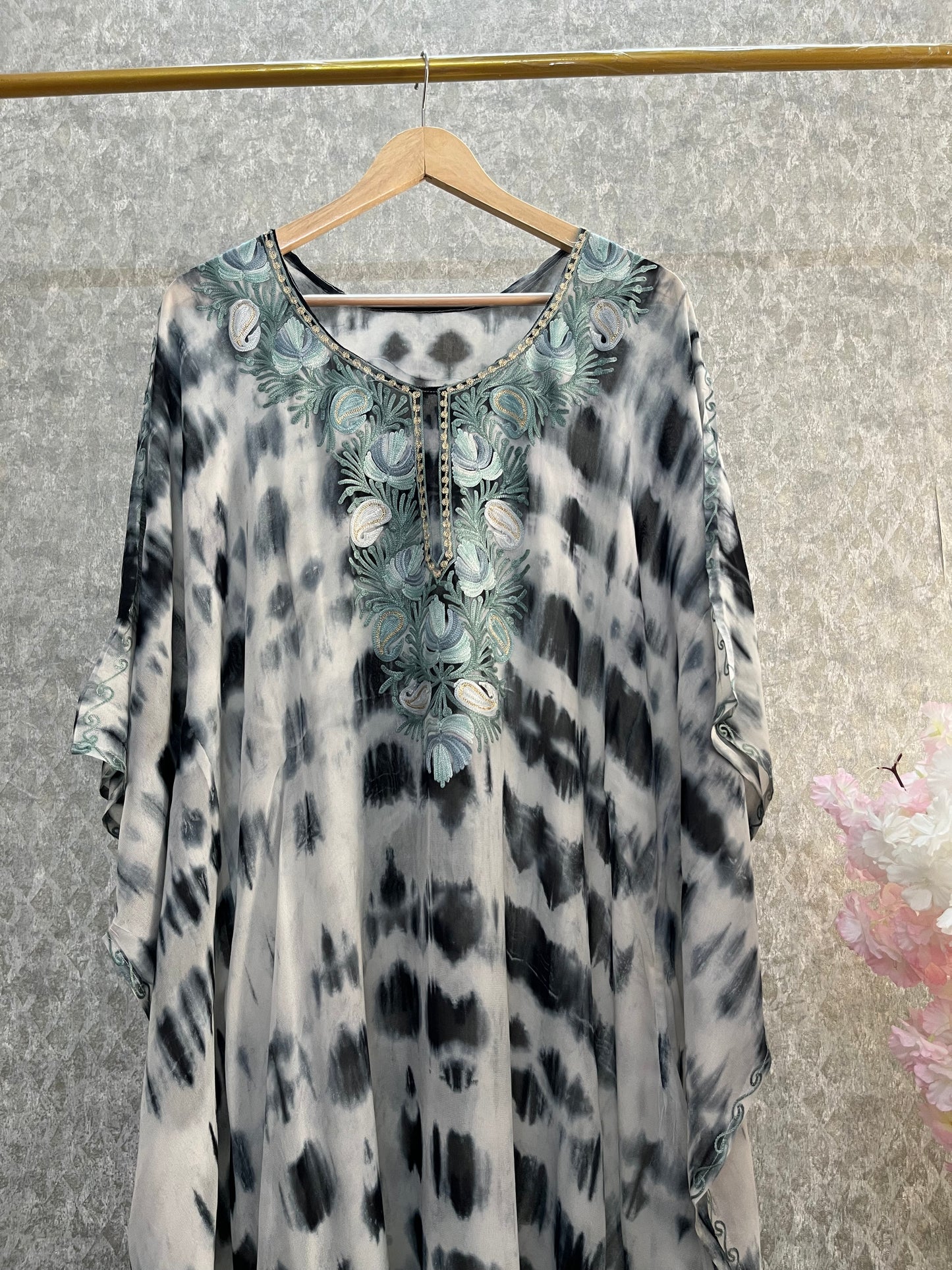 Grey Pure Georgette Shibori Kaftan (46)