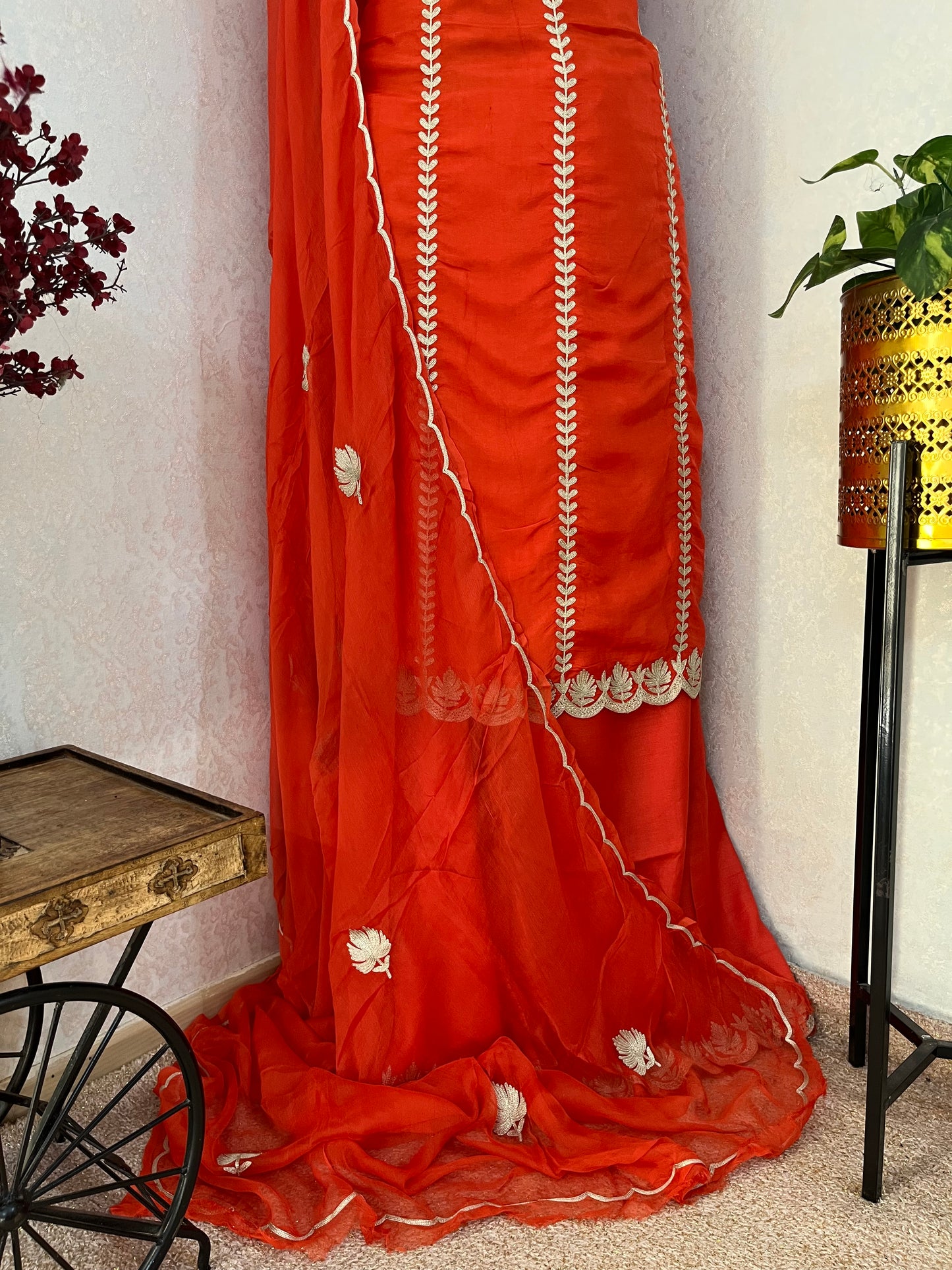 Orange Sanam’ Silk Tilla Kashmiri Suit