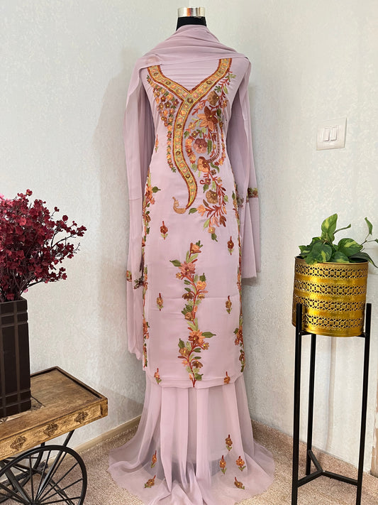 Soft Lilac Georgette 3 Pc Kashmiri Suit