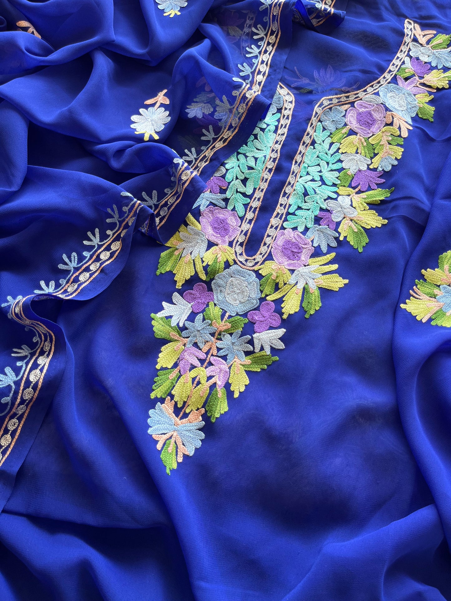 Georgette Royal Blue Aari Embroidered Suit set