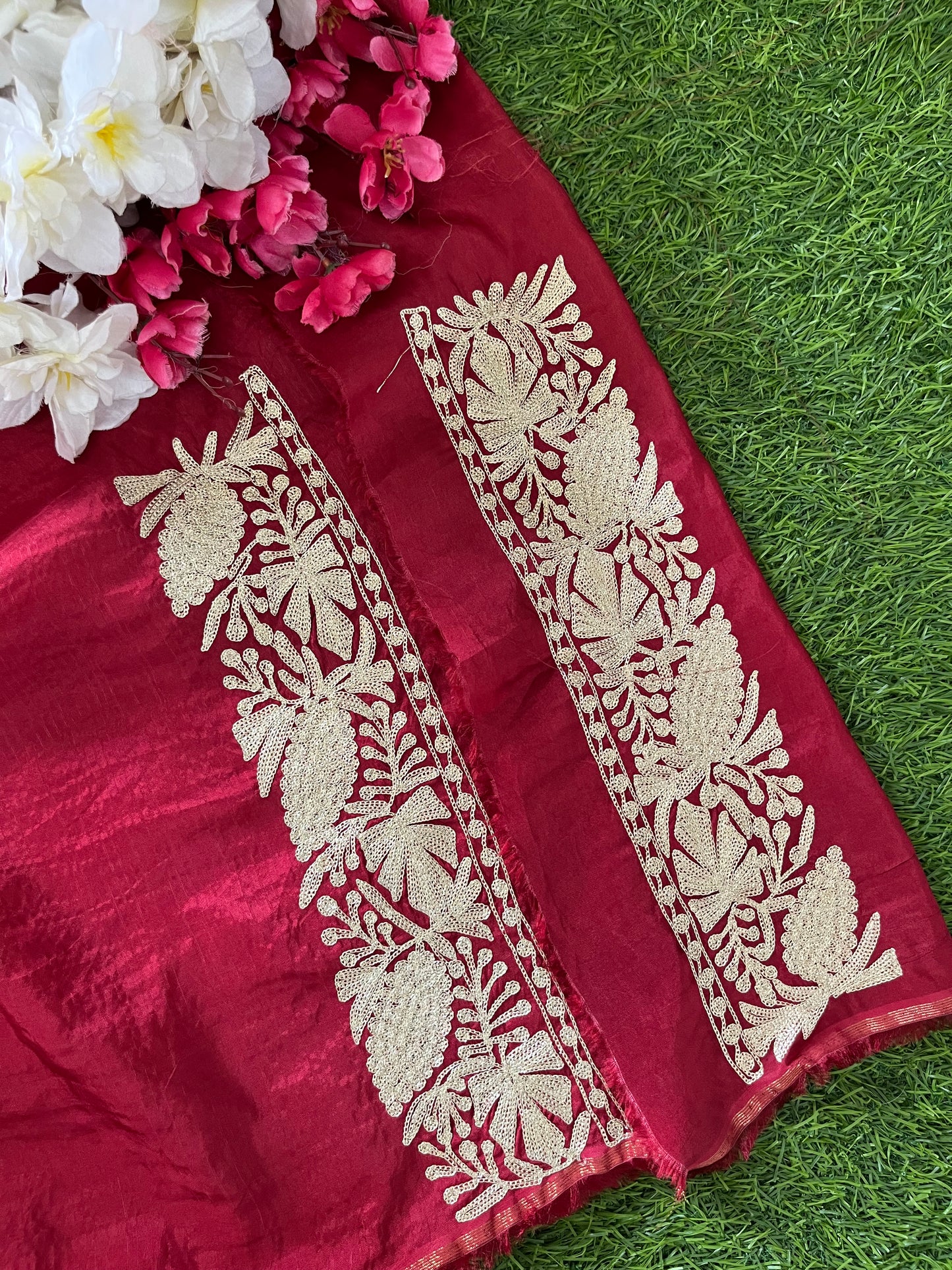 Maroon Silk Tilla Embroidered Suit material