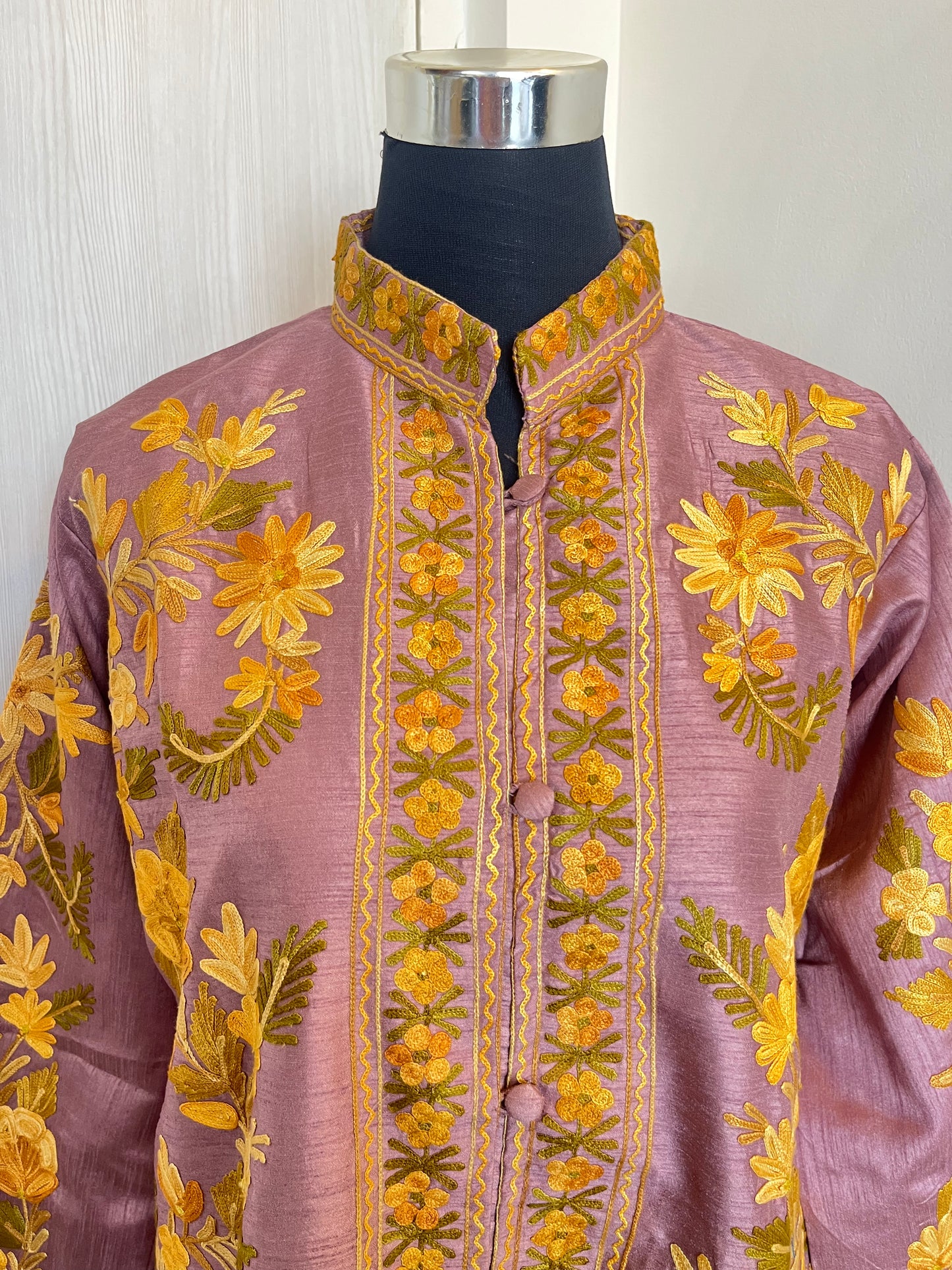 Onion Pink Aari  Embroidered Silk Jacket ‘L/XL’