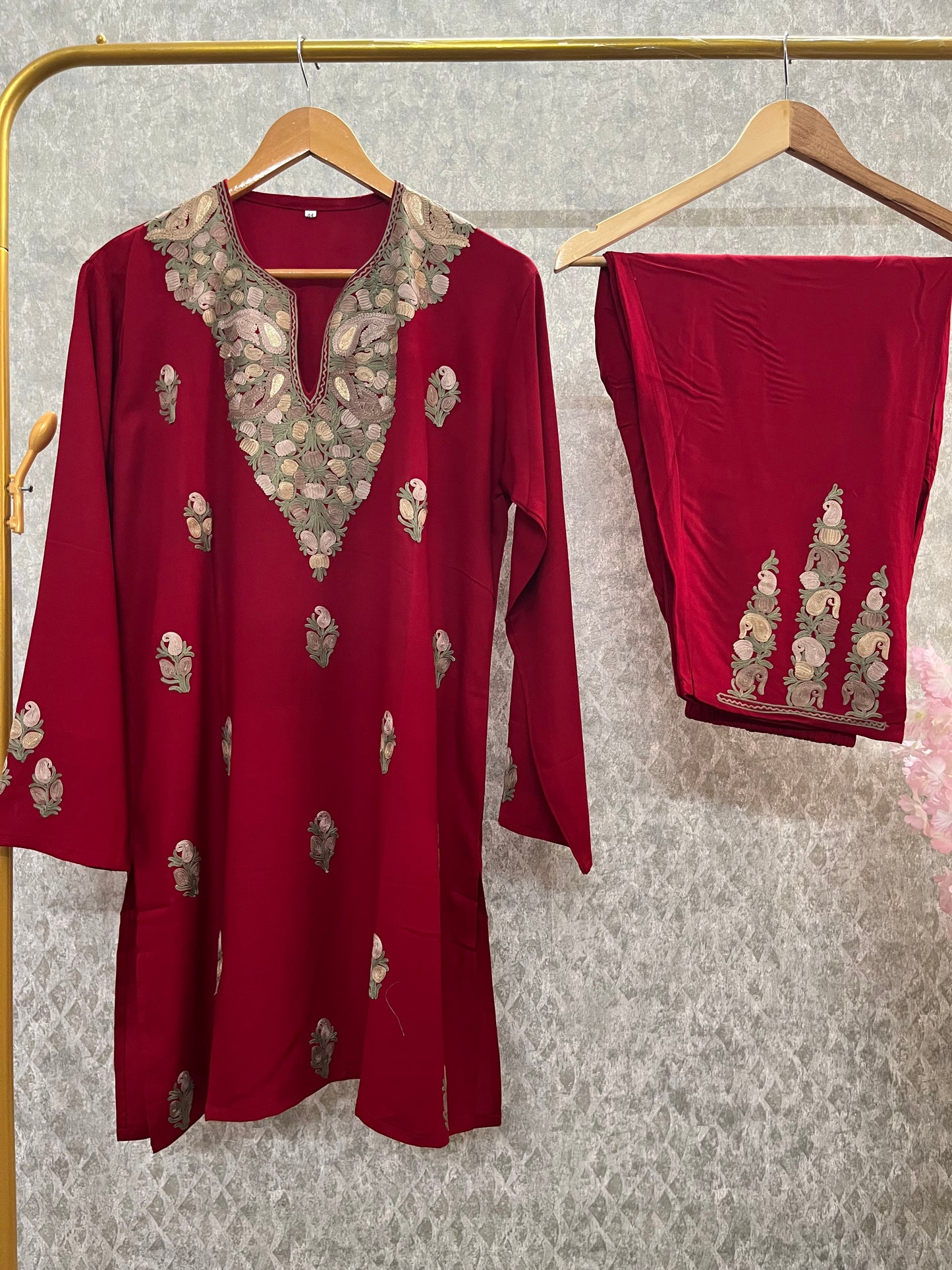 Maroon Cotton Cord Set Size(42)