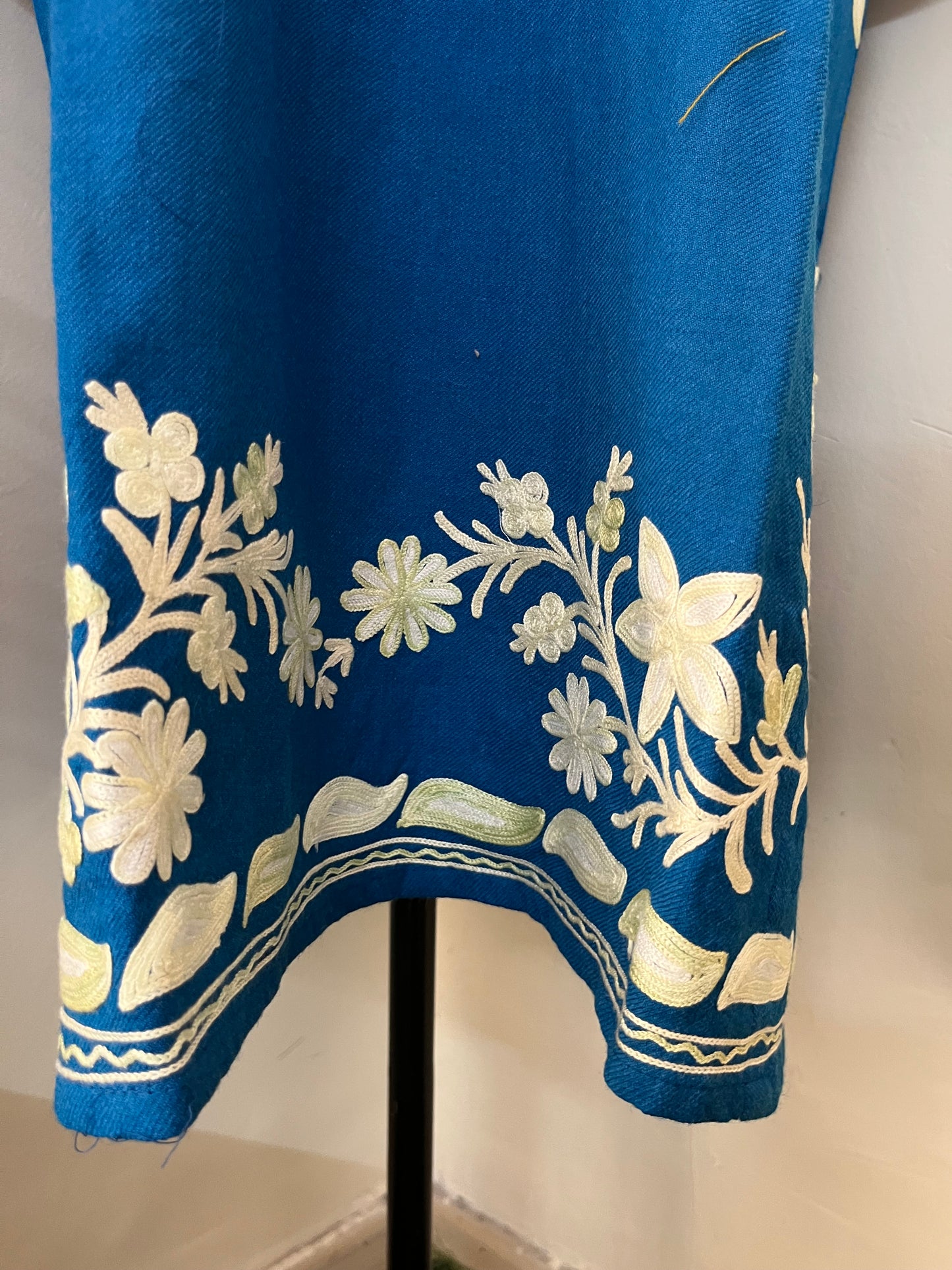 Peacock Blue Aari Embroidered Wool Pheran