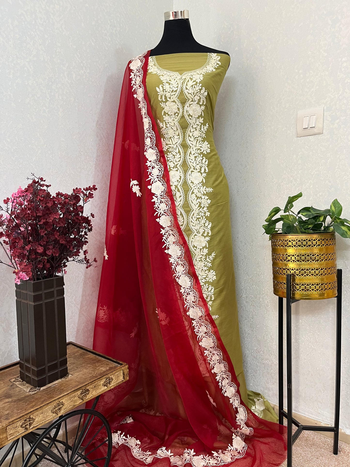 Pista Green Chanderi Silk Kashmiri Suit