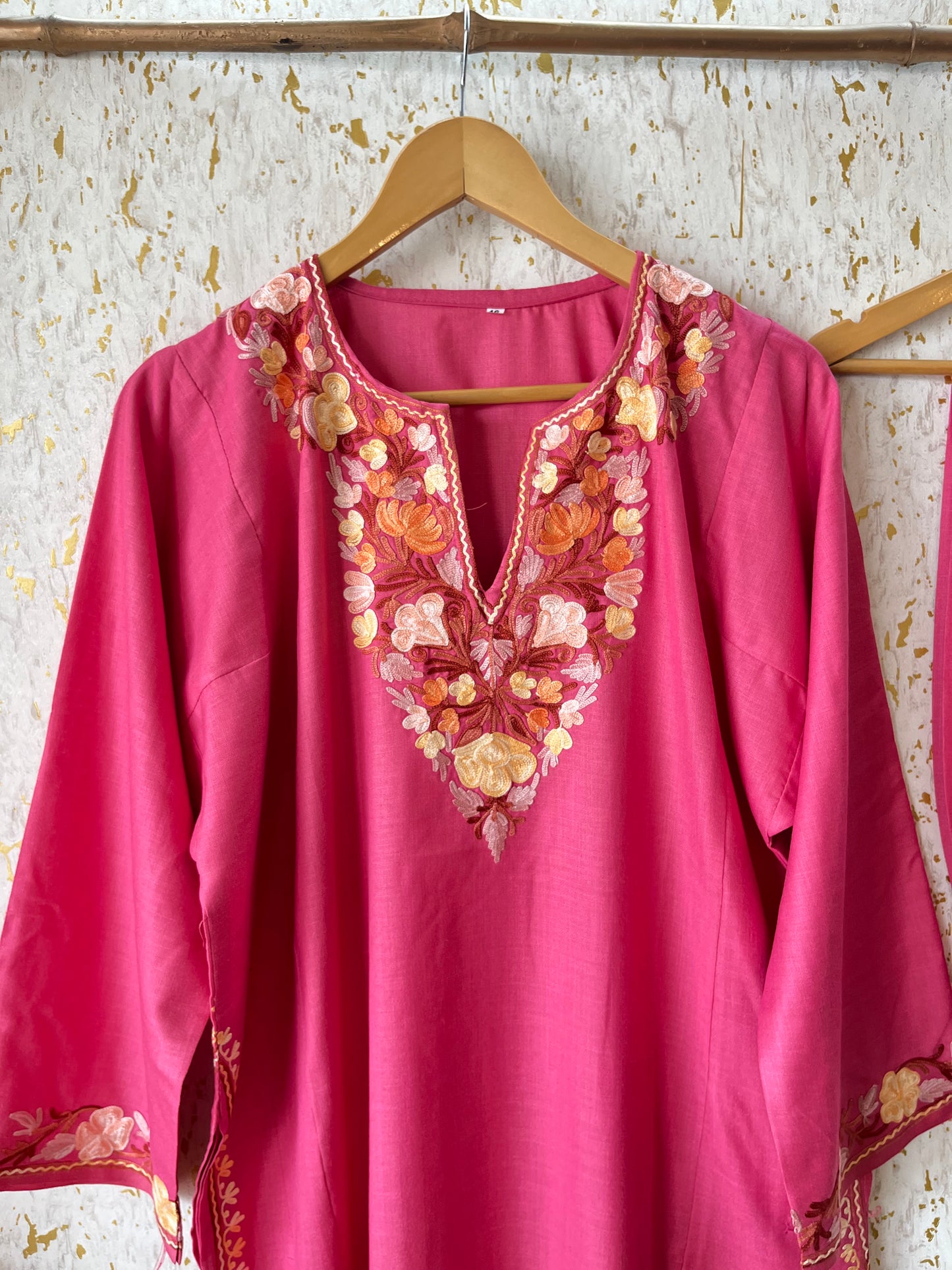 Pink Cotton Pheran Set (Free Size)