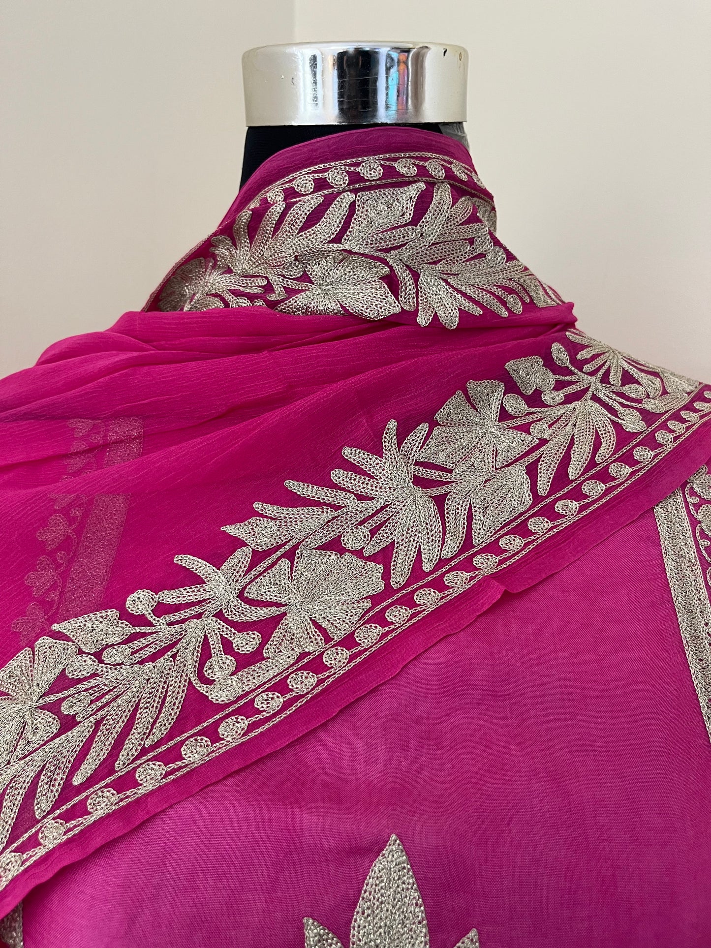 Sanam’ Fuchsia Pink Tilla Embroidered Suit material