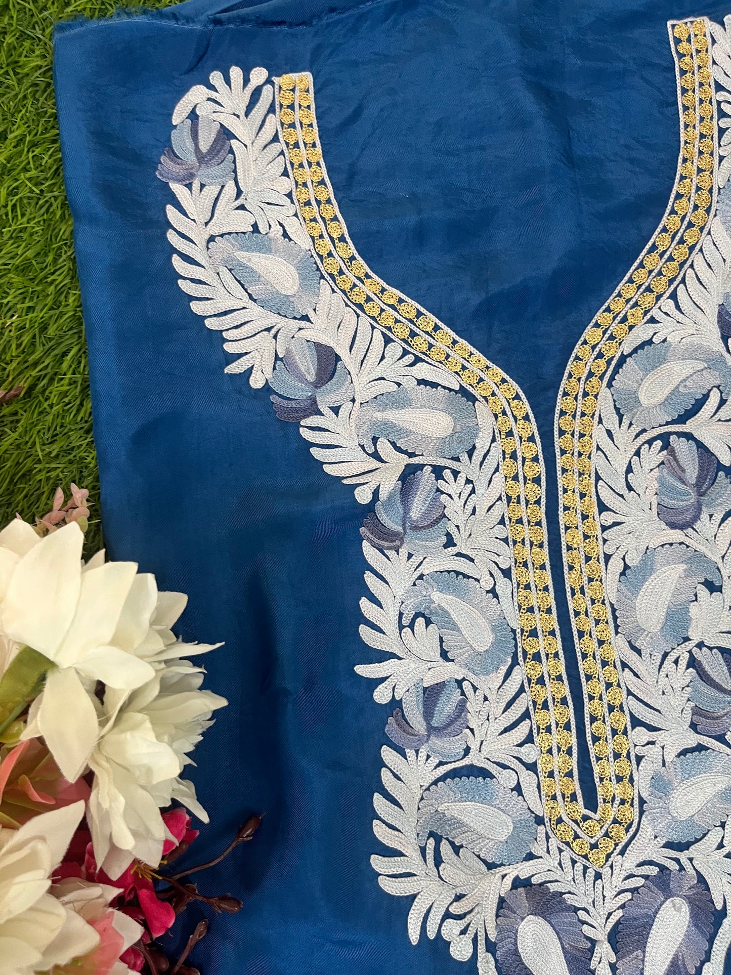 Soft Blue Opada Silk Kashmiri Suits