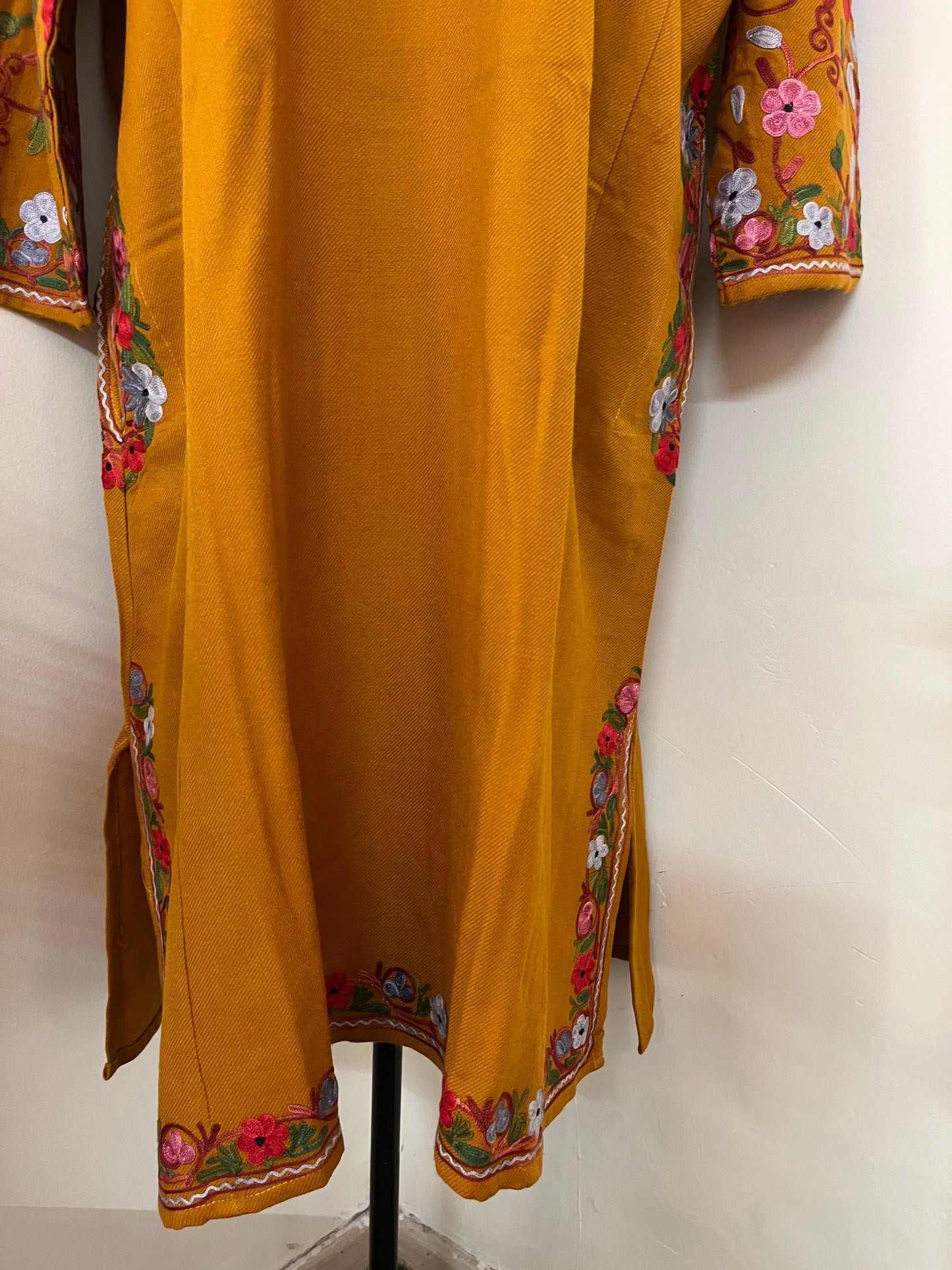 Mustard Aari Embroidered Wool Pheran