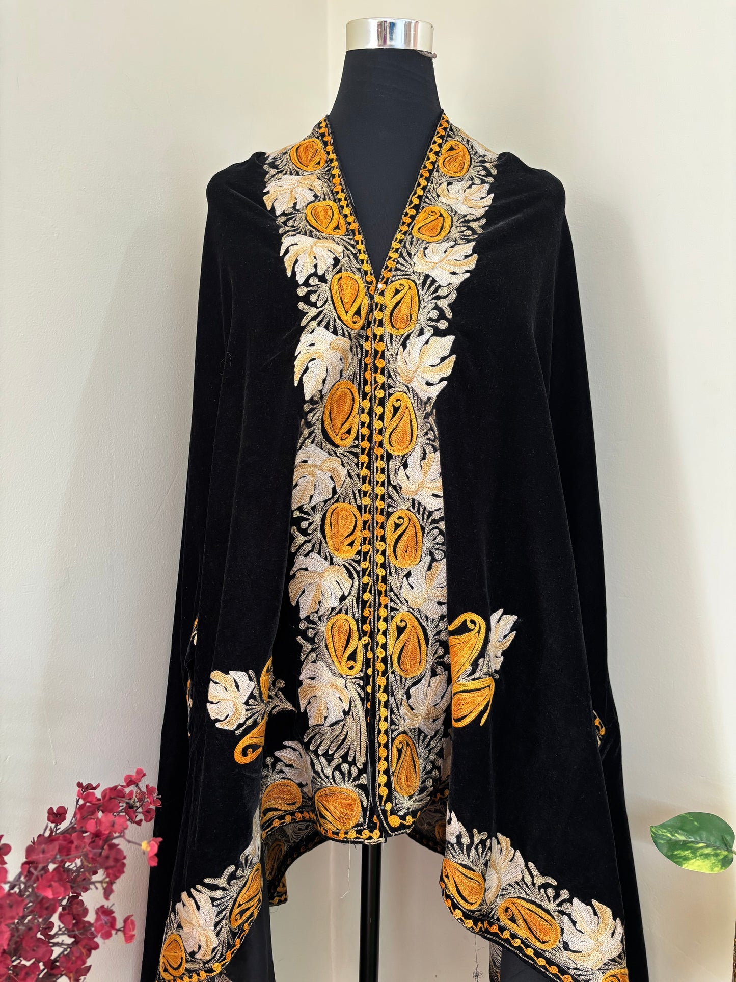 Black Aari Embroidered Velvet Cape