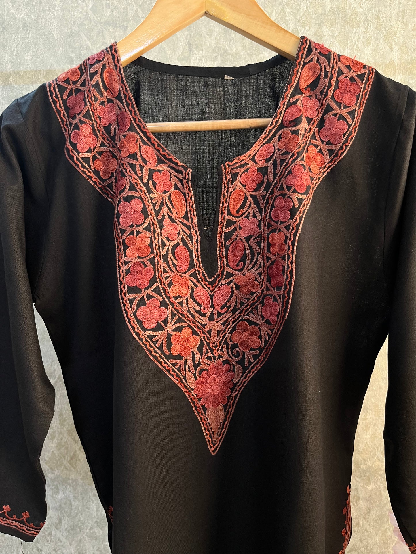 Black Cotton Aari Work Kurta