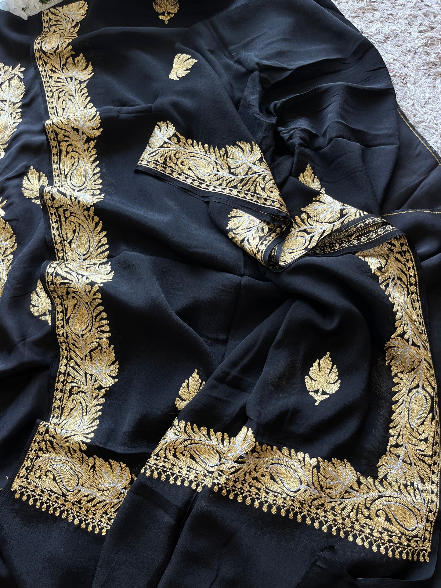 ‘Kalaa’ Black Opada Silk Tilla Embroidered Suit material (on Order)
