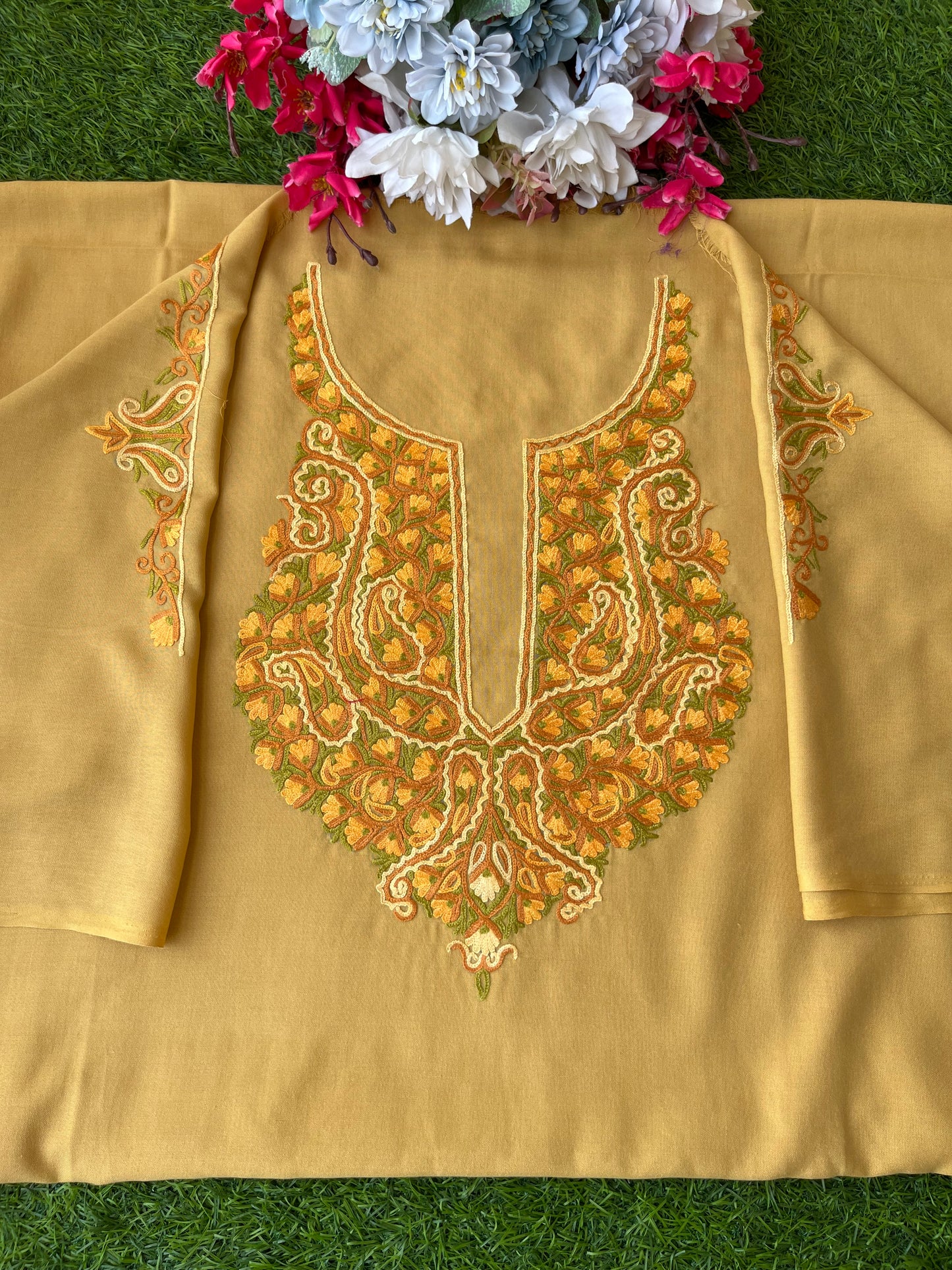 Beige Cotton Two Piece Suit (Hand Embroidered)