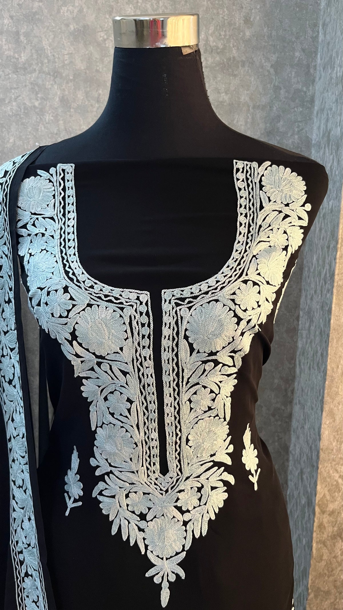 Georgette Black 3 Pc Kashmiri Suit
