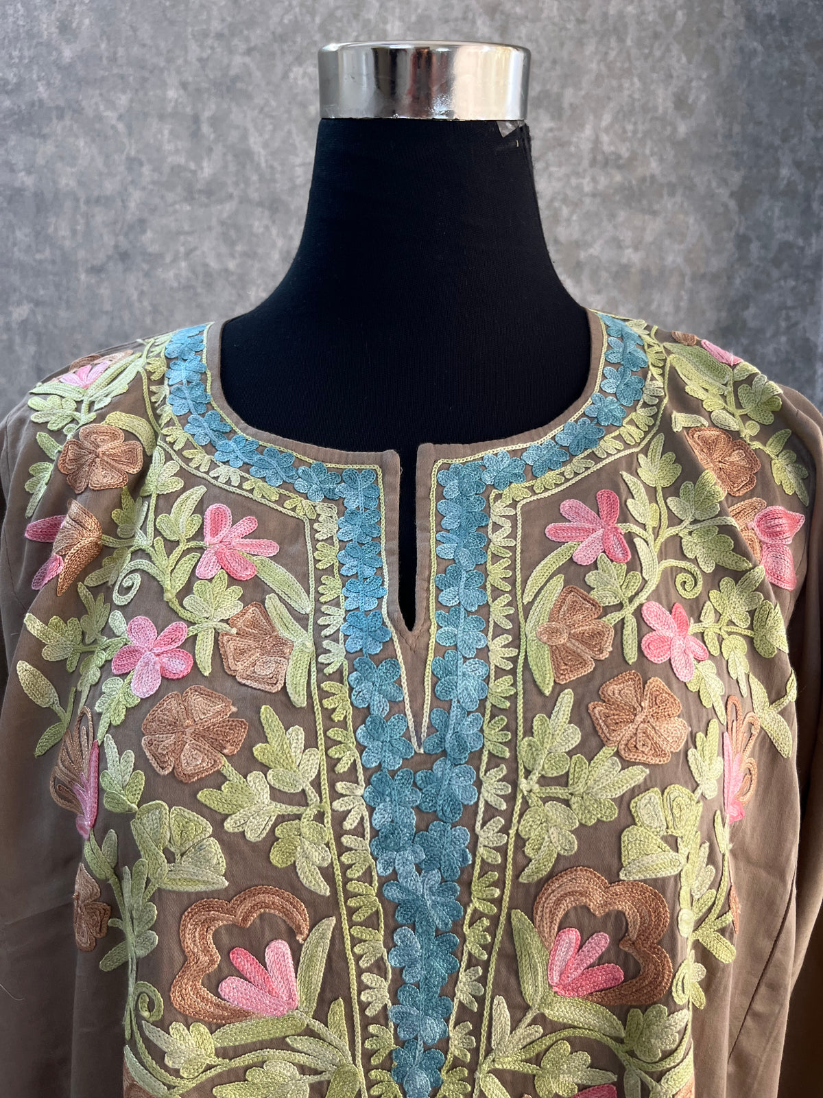 Beige Cotton Front Jaal Pheran Set  Size(44)