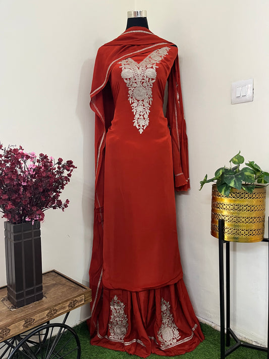 Kalaa’ Tangerine Crape Kashmiri Suit
