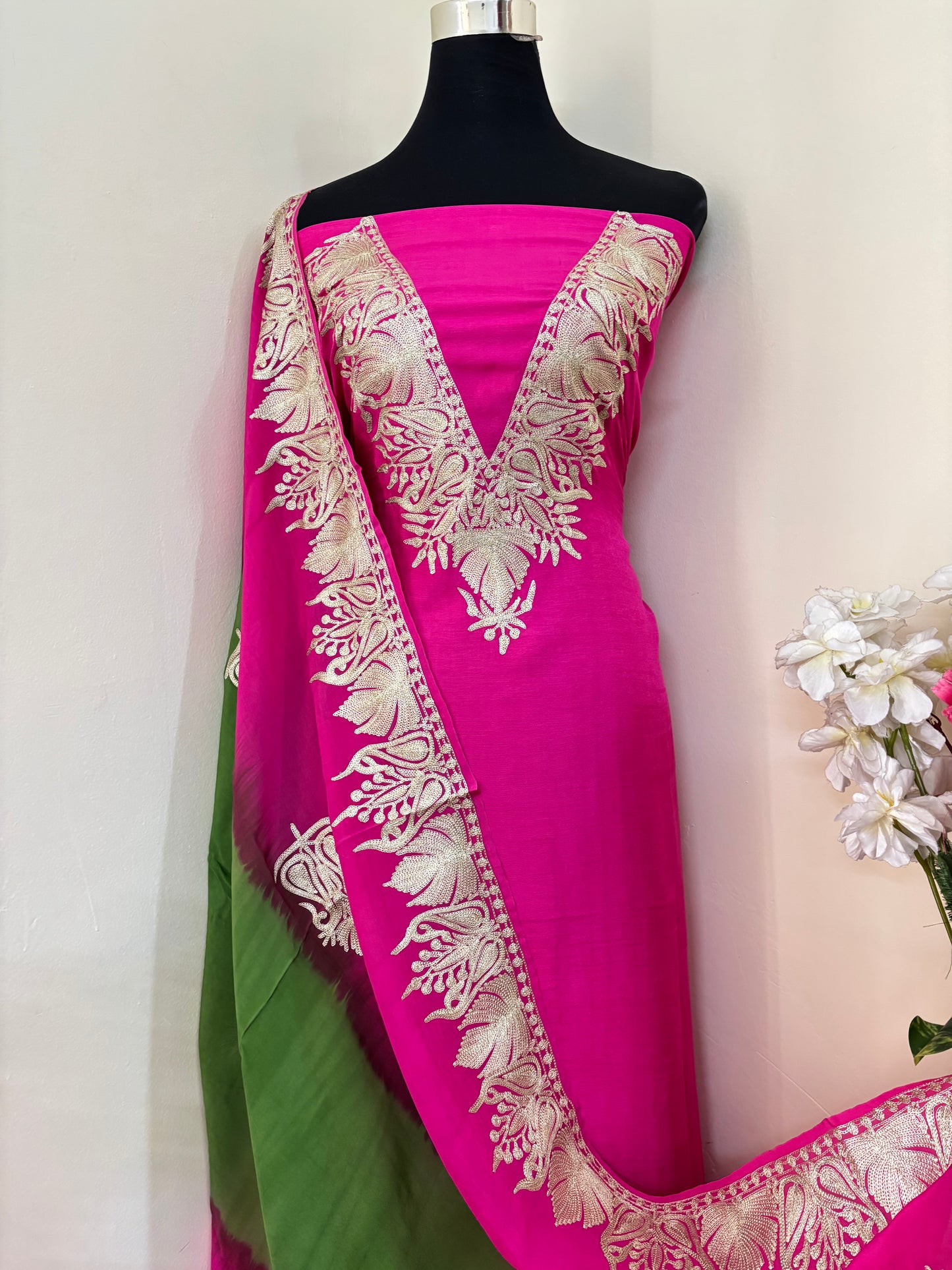 Sanam Hot Pink Silk Kashmiri Suit