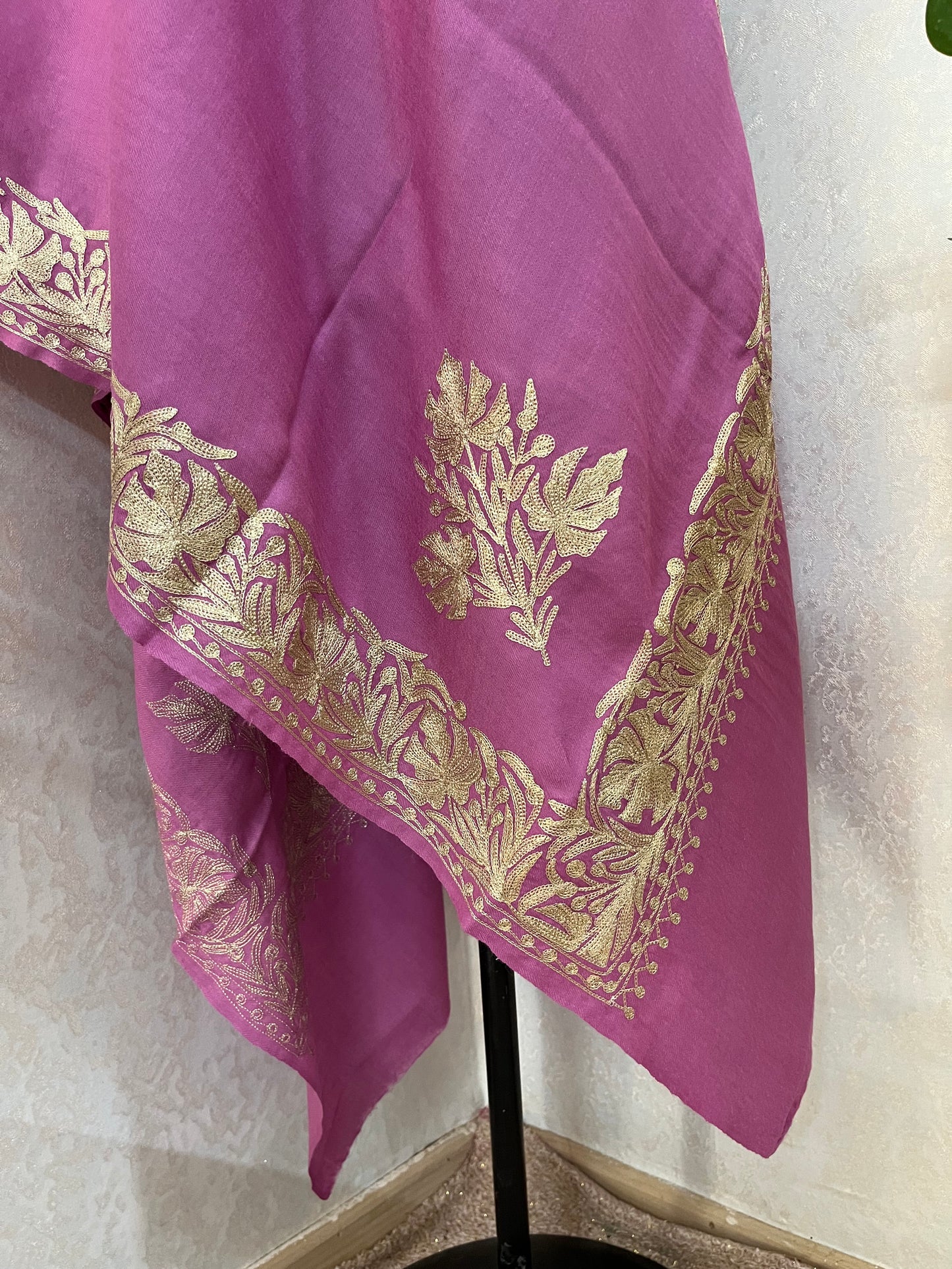Pink Semi Pashmina Tilla Embroidered stole
