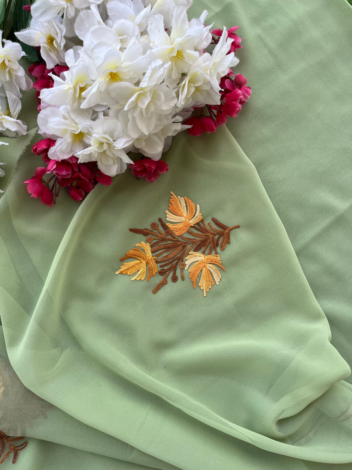 Sea Green Georgette Aari Embroidered Unstitched Kurta Material