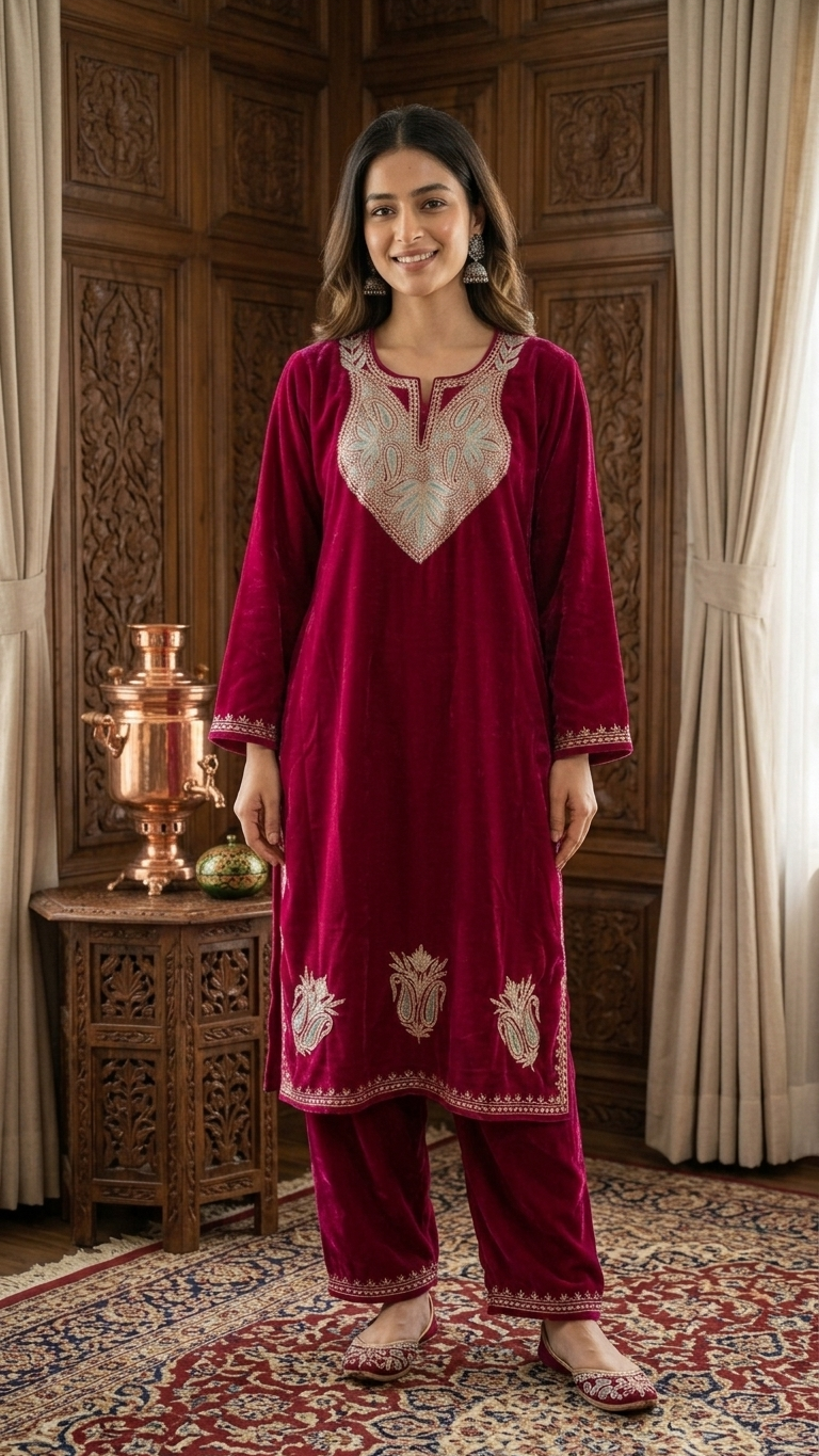 Magenta Velvet Tilla Pheran (Size 50)