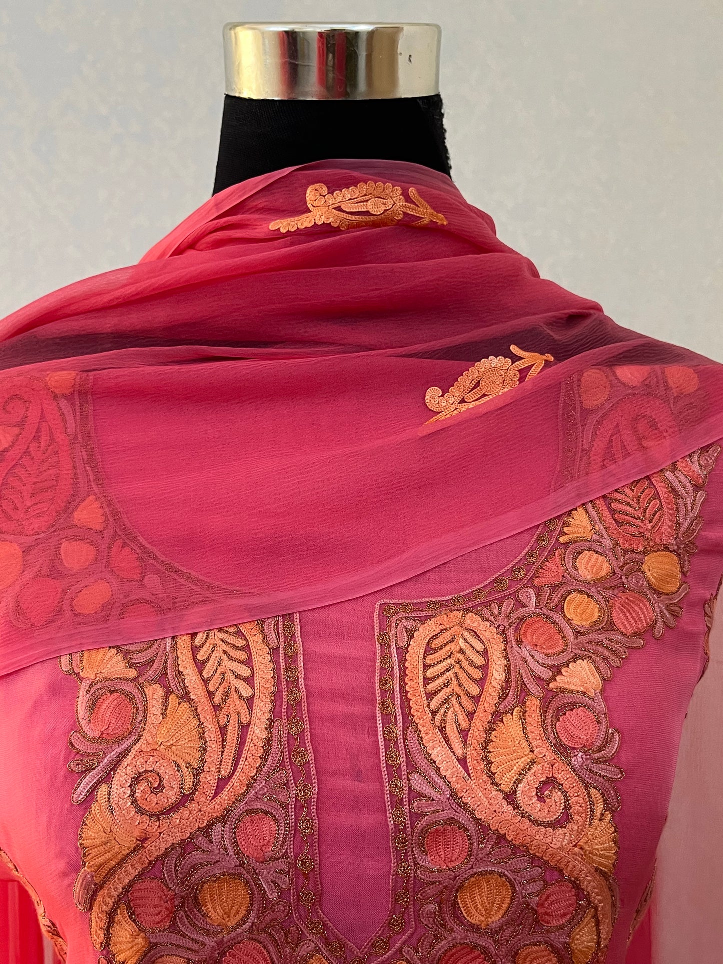 Pink Pure Organza Cut Work Kashmiri Suit
