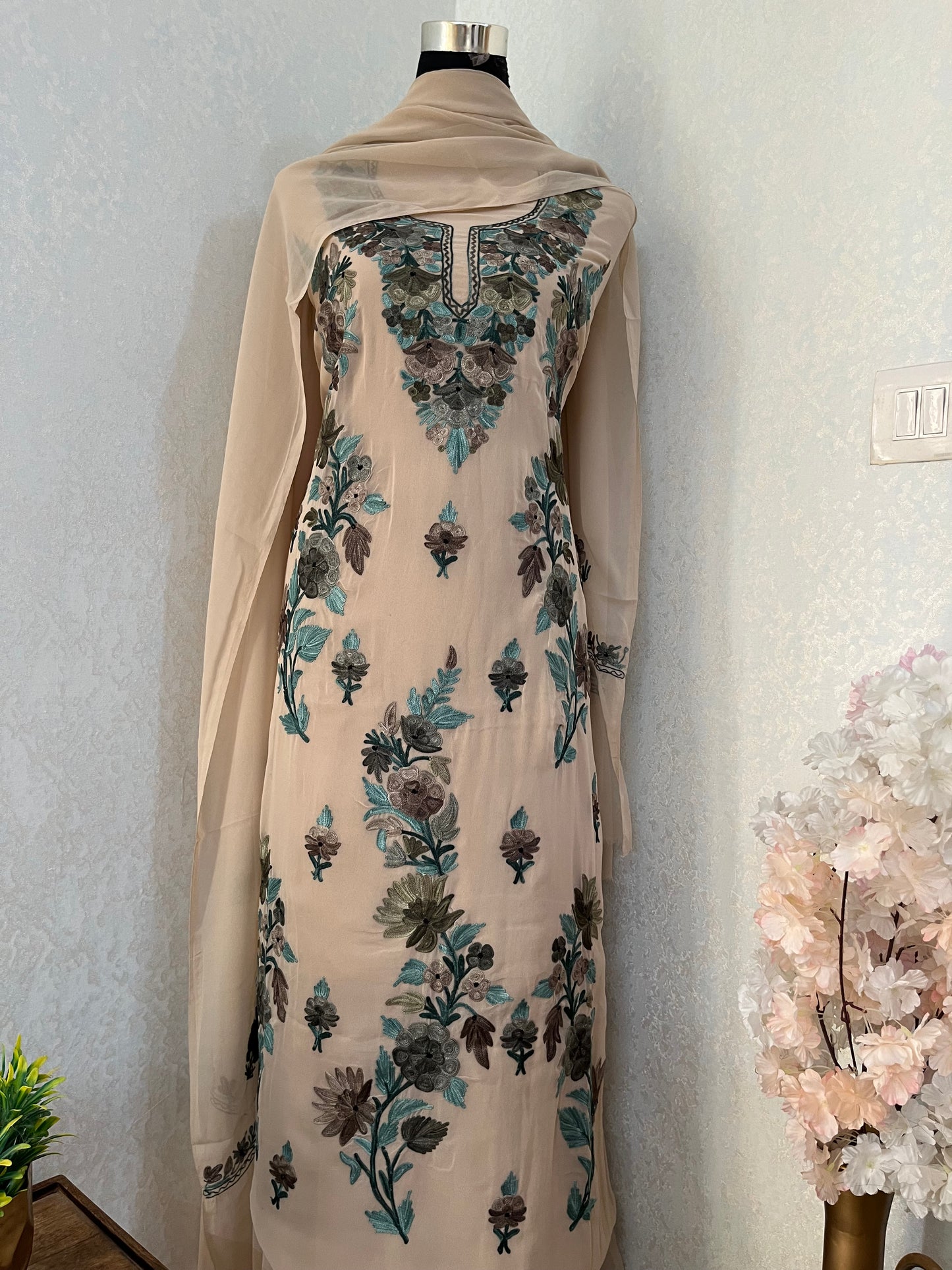 Mouse Georgette 3 Pc Kashmiri Suit