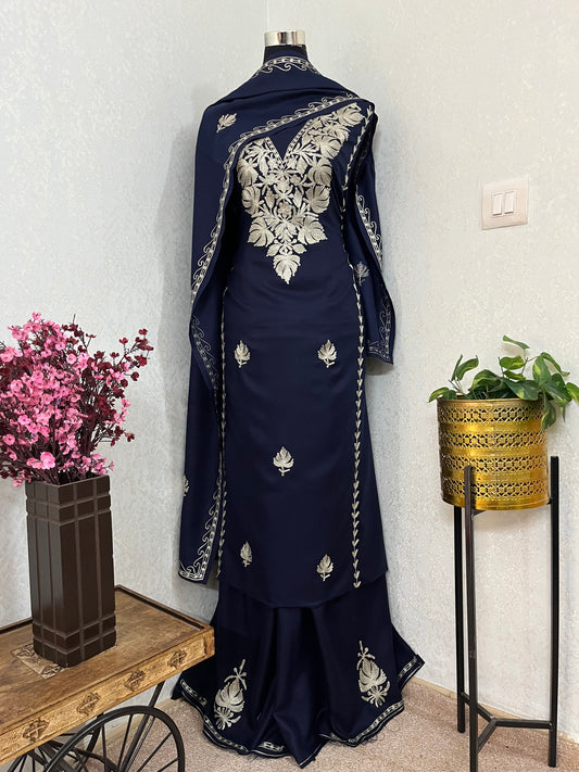 Navy Blue Tilla Embroidered 3pc Suit Stole