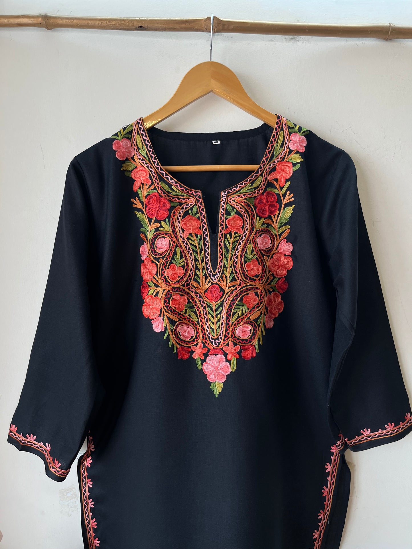 Black Cotton Aari Work Kurti