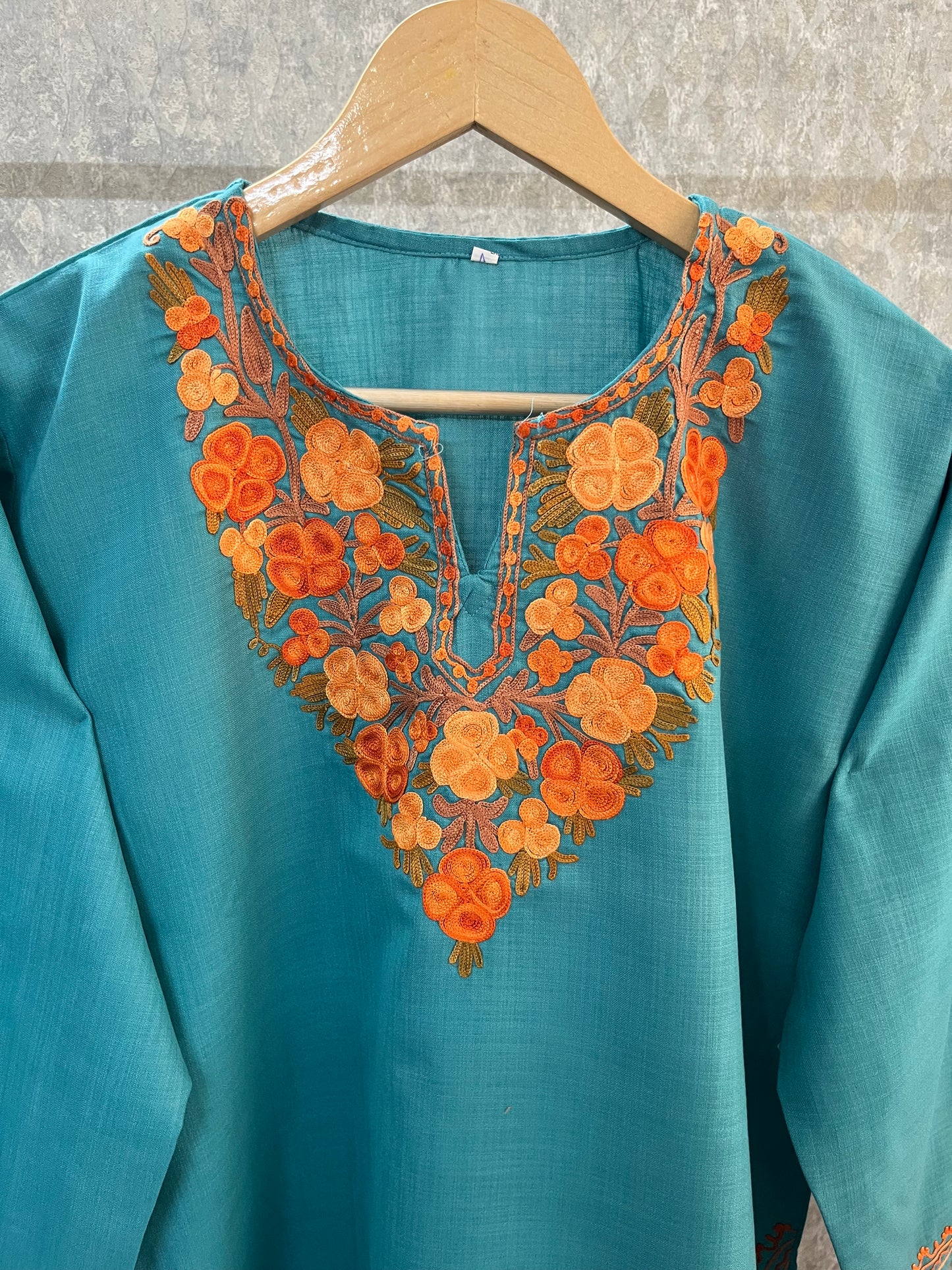 Sky Blue Cotton Aari Work Kurta