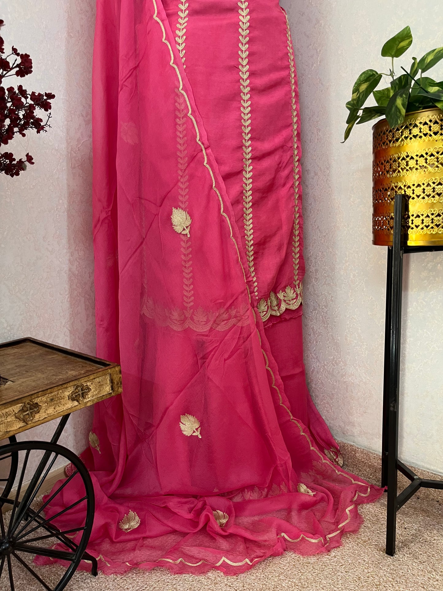 Rose Pink Sanam’ Silk Tilla Kashmiri Suit