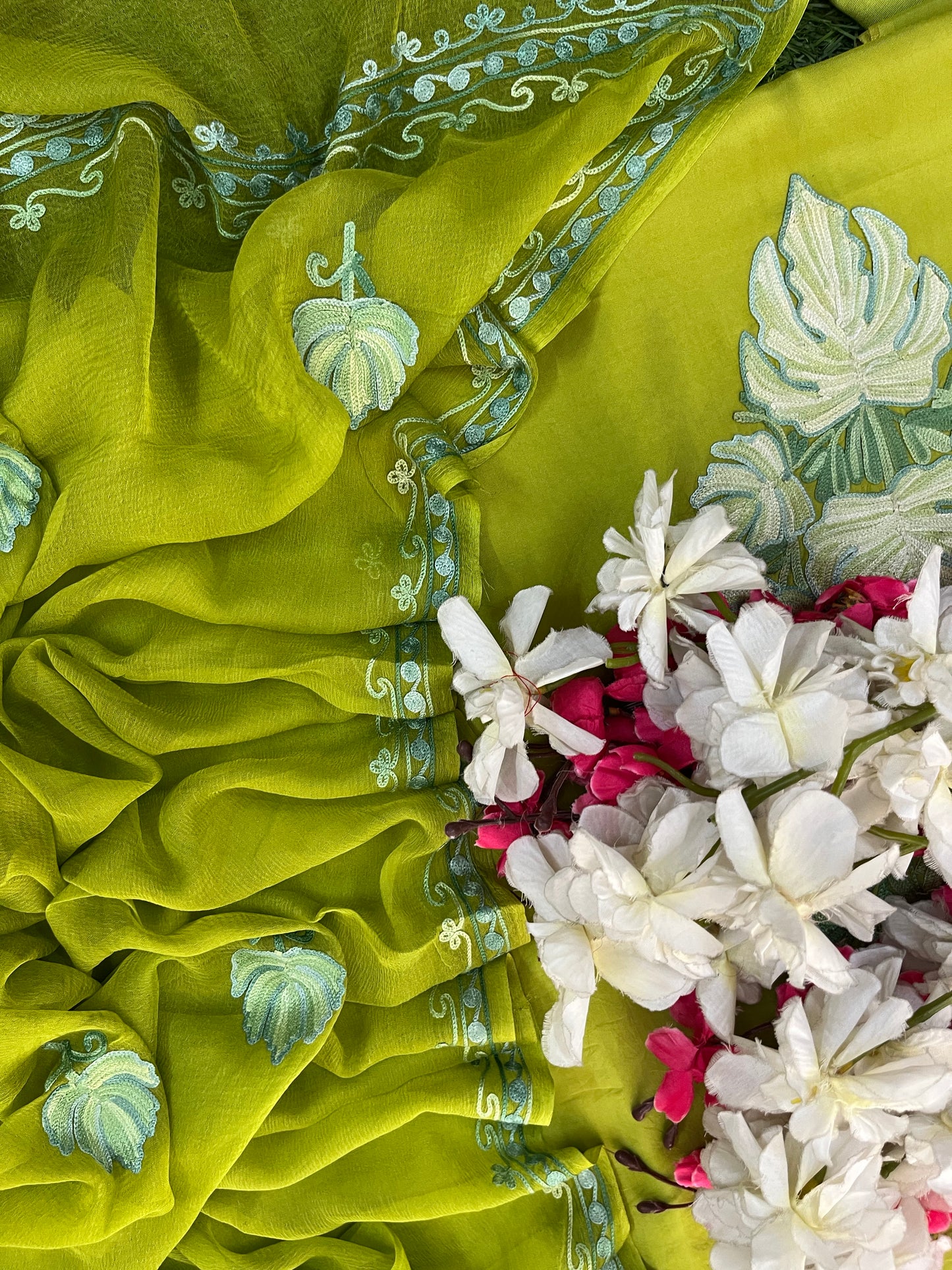 Lime Green Opada Silk Kashmiri Suit