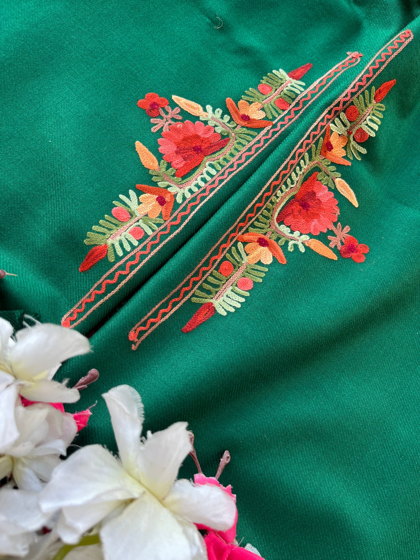 Bottle Green Woollen Aari Embroidered 3pc suit