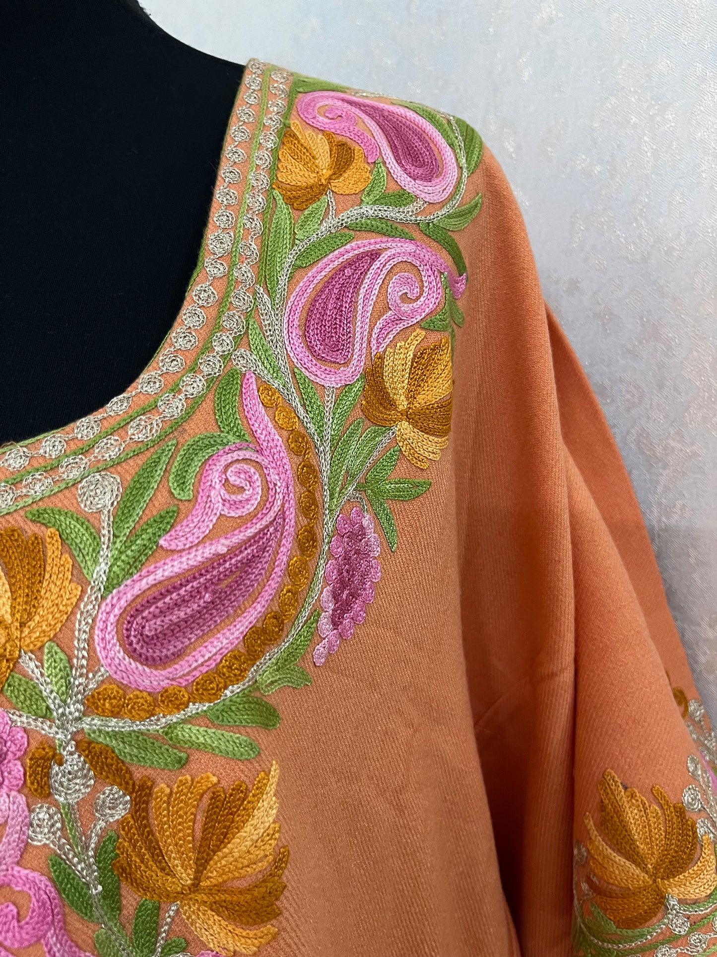 Orange Woollen Kashmiri Kaftan Set