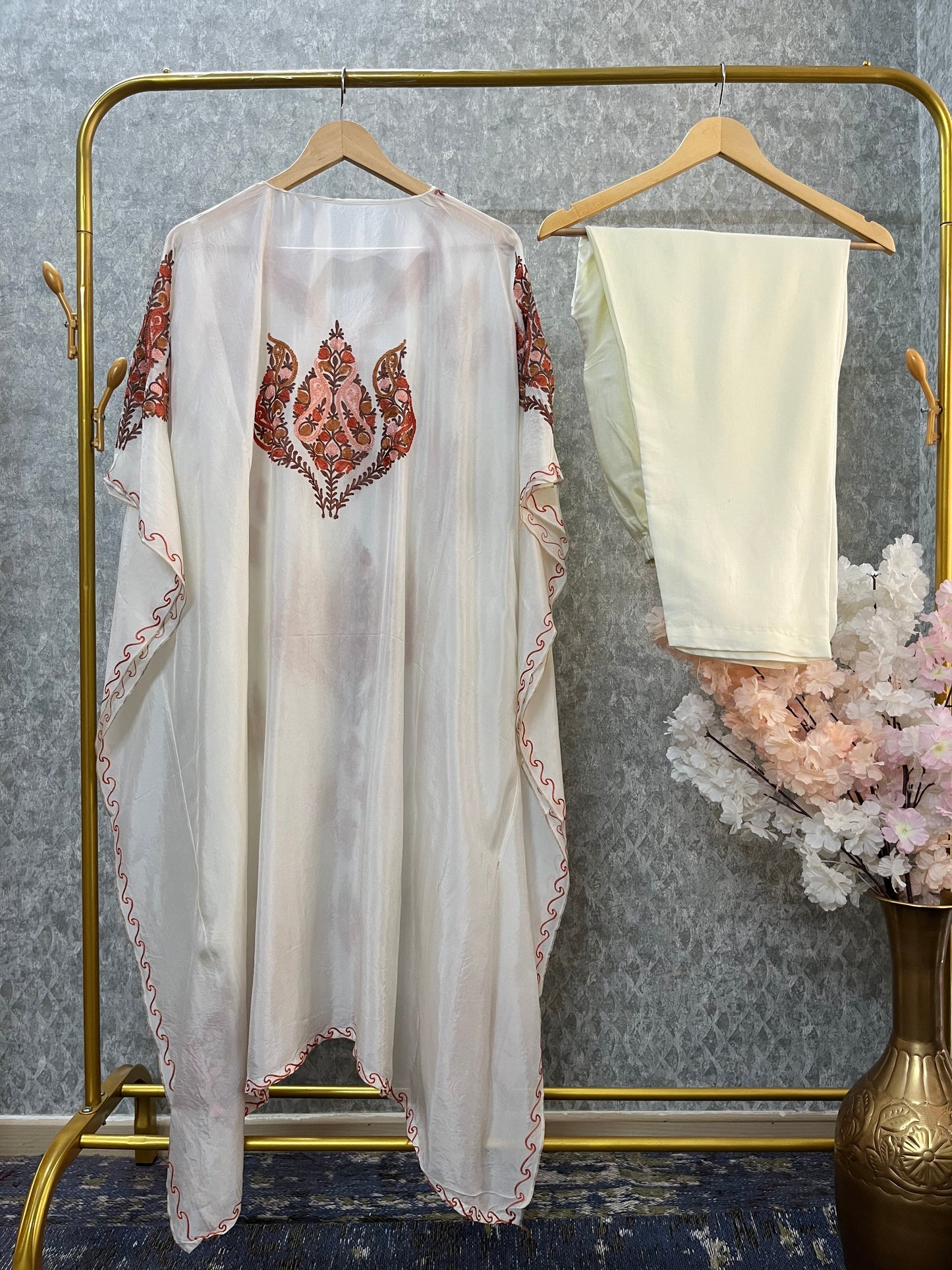 Ivory Opada Silk Kashmiri Kaftan Set