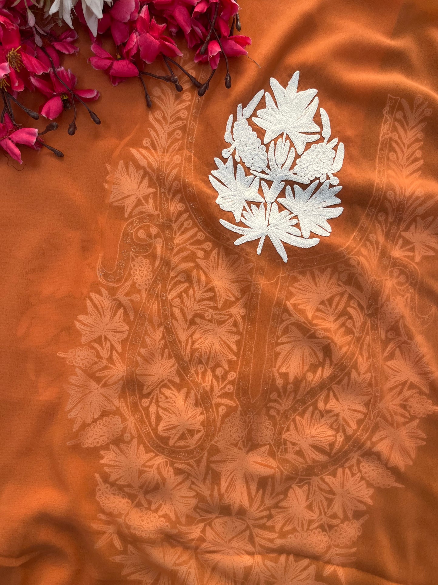 Soft Orange Georgette Kashmiri Kurta Material